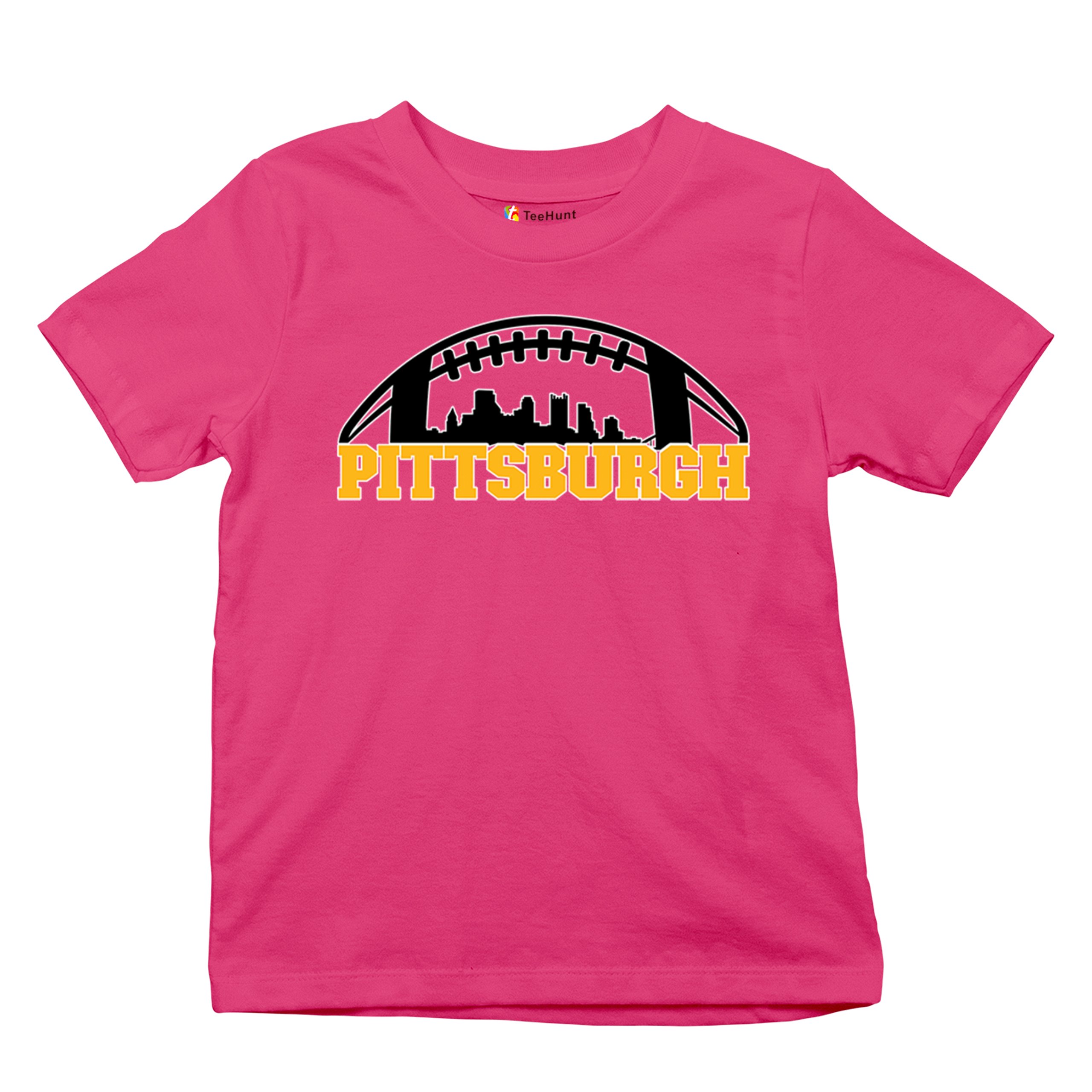Pittsburgh Skyline Football Youth T-shirt Steel City Bleed Black and Gold Kids - Picture 48 of 50