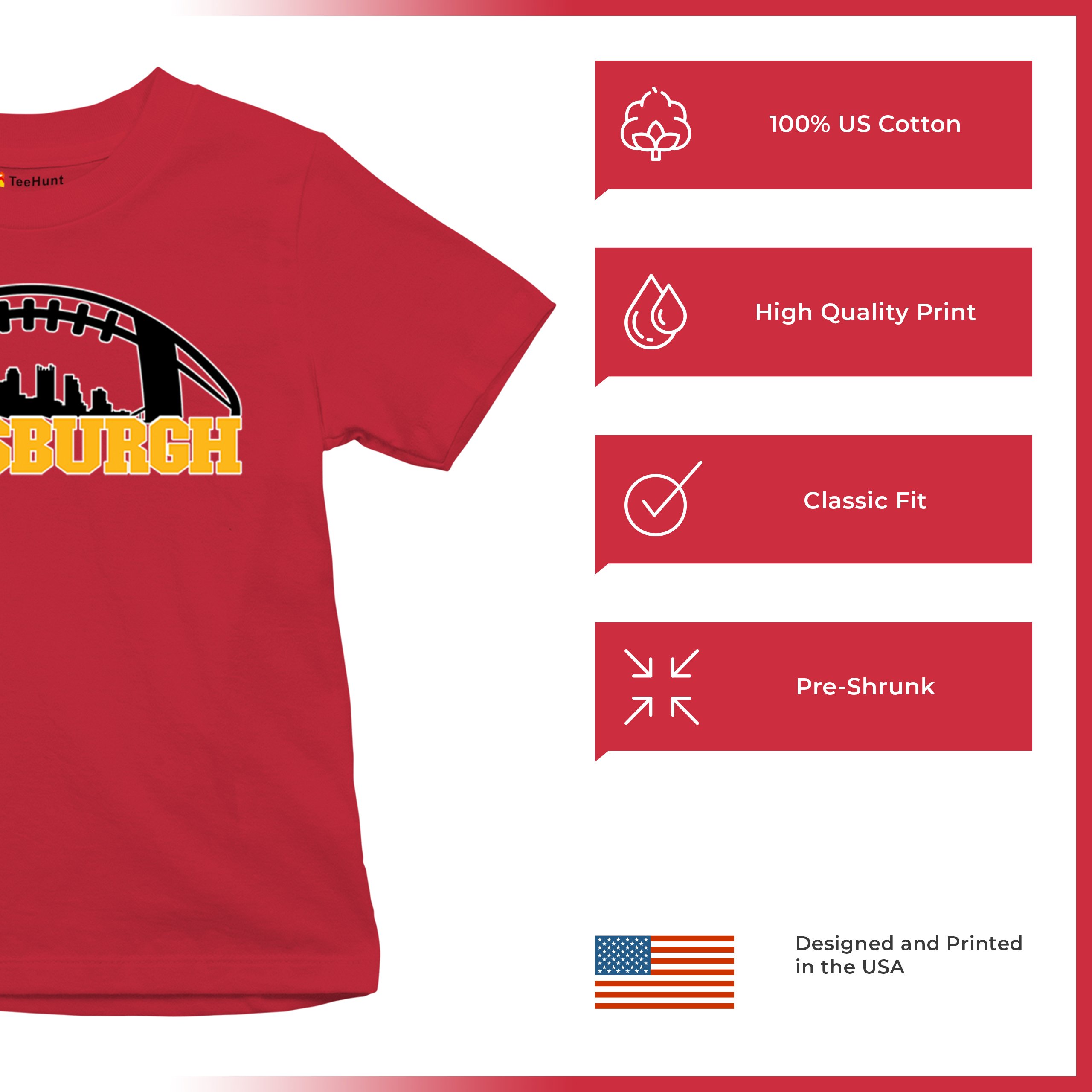 Pittsburgh Skyline Football Youth T-shirt Steel City Bleed Black and Gold Kids - Picture 28 of 50