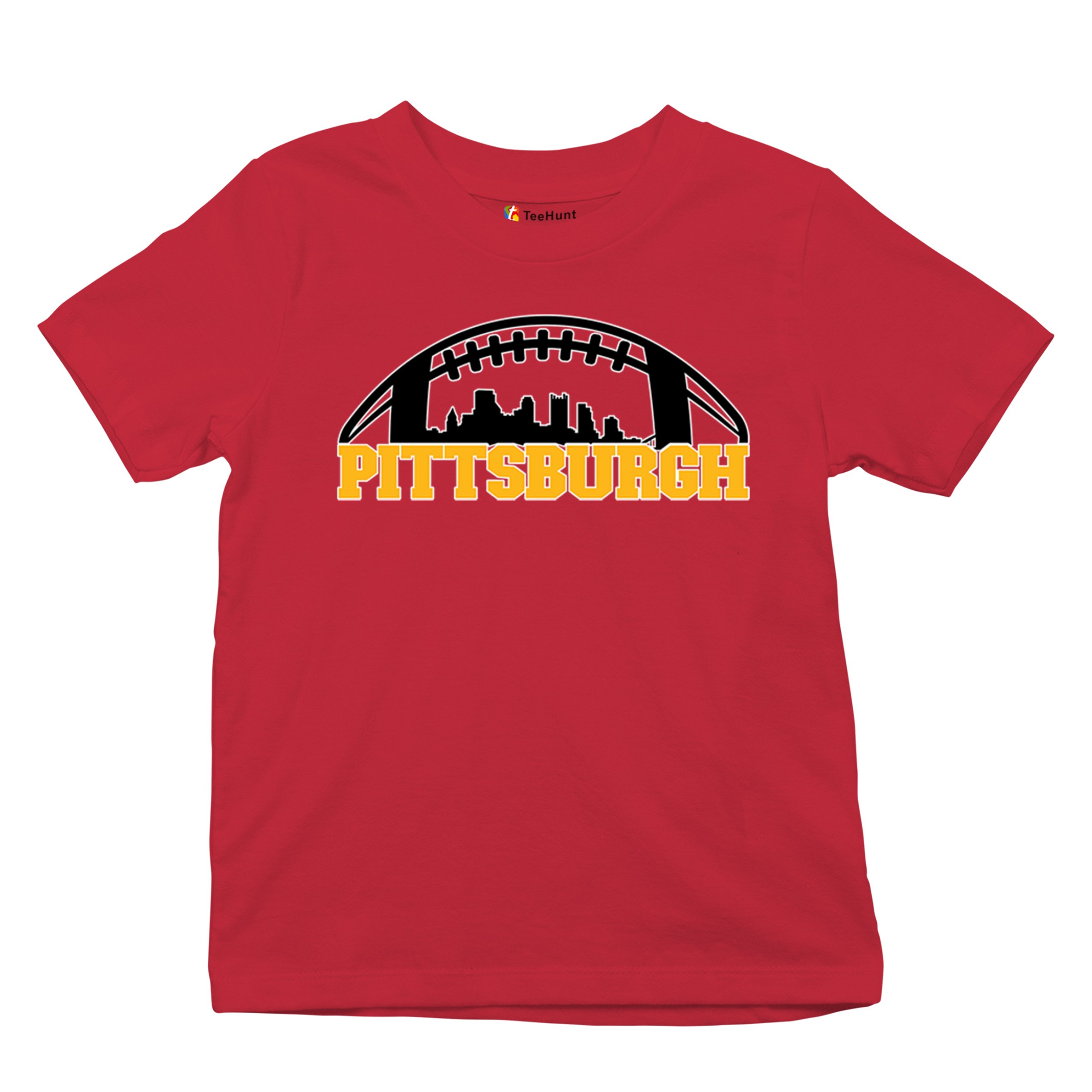 Pittsburgh Skyline Football Youth T-shirt Steel City Bleed Black and Gold Kids - Picture 27 of 50