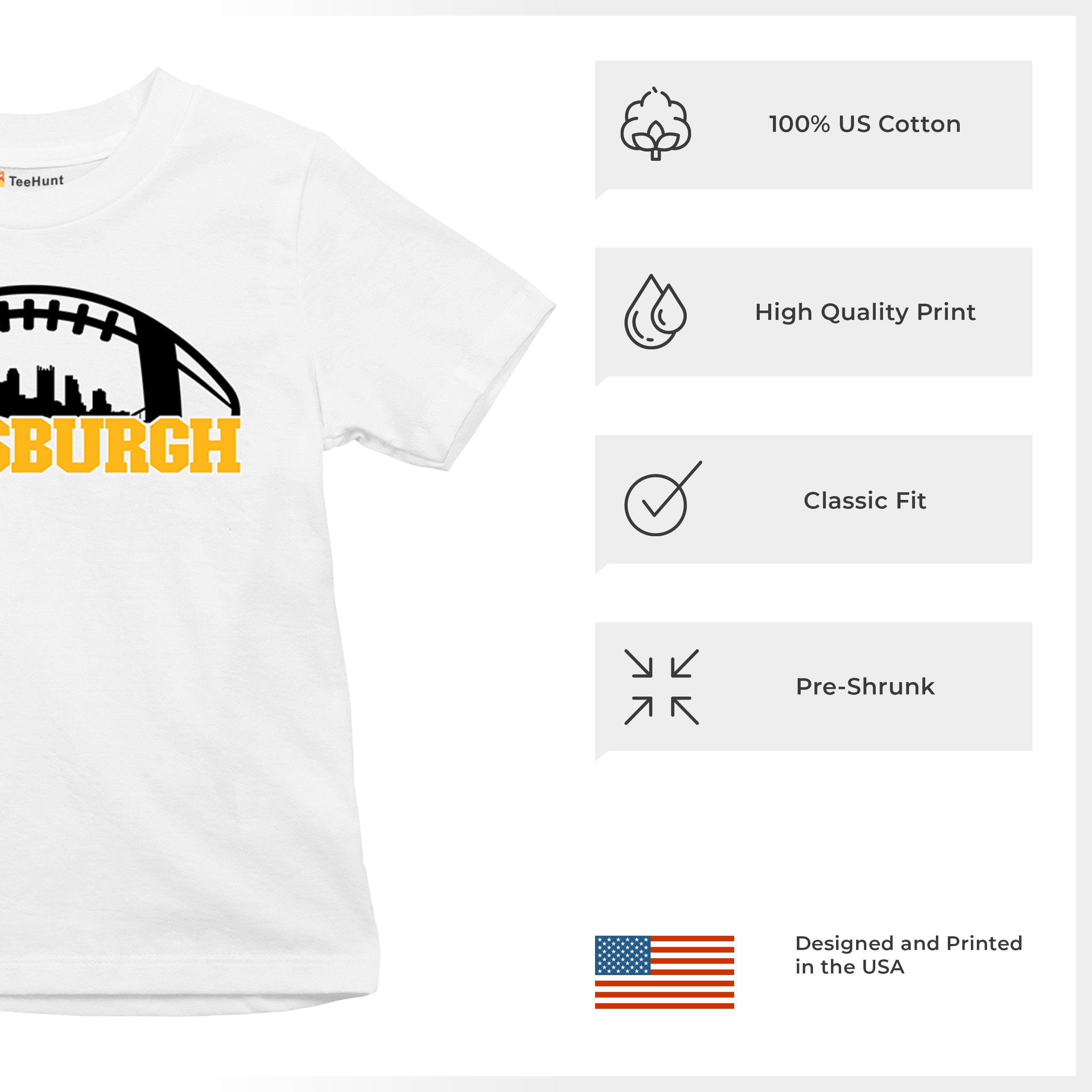 Pittsburgh Skyline Football Youth T-shirt Steel City Bleed Black and Gold Kids - Picture 7 of 50