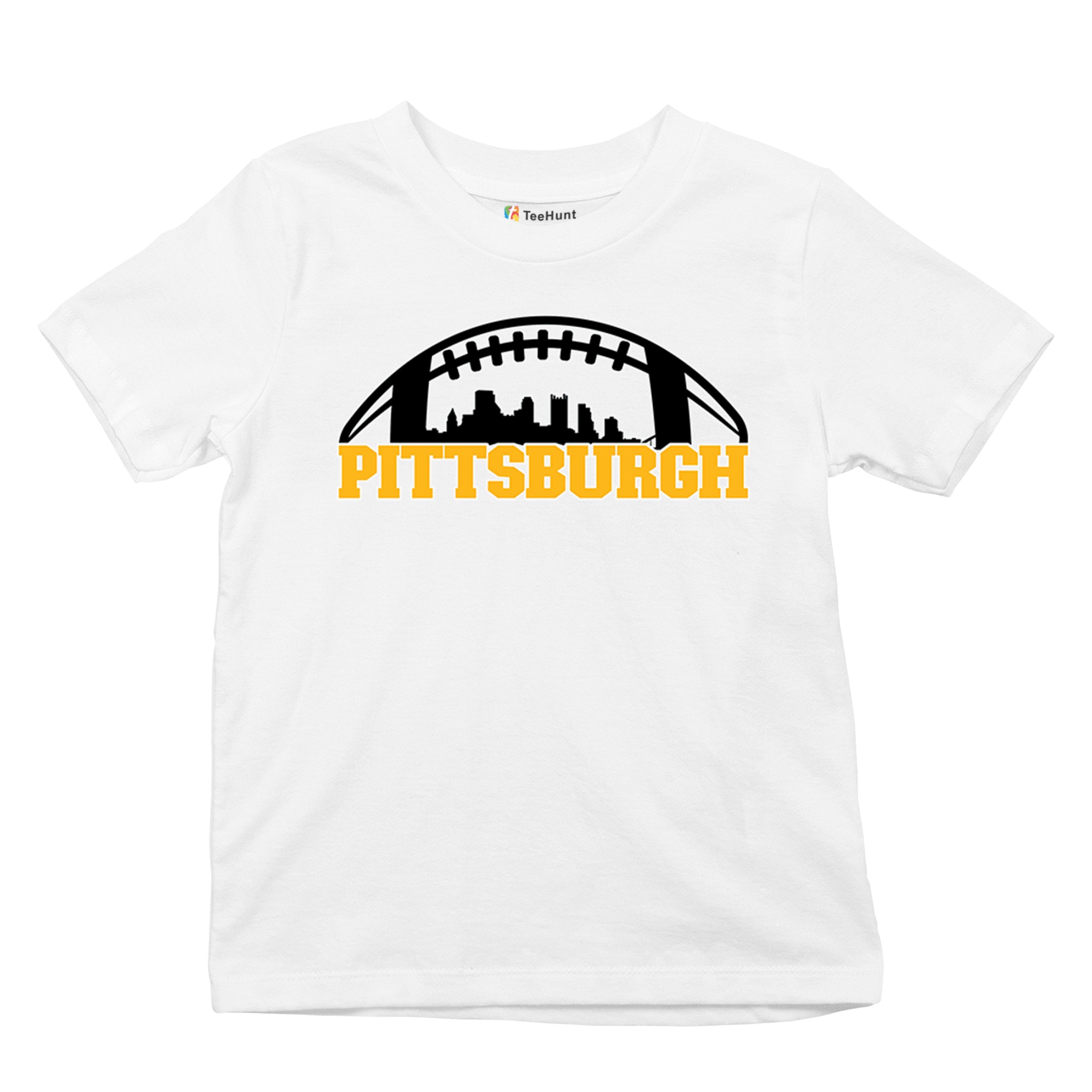Pittsburgh Skyline Football Youth T-shirt Steel City Bleed Black and Gold Kids - Picture 6 of 50