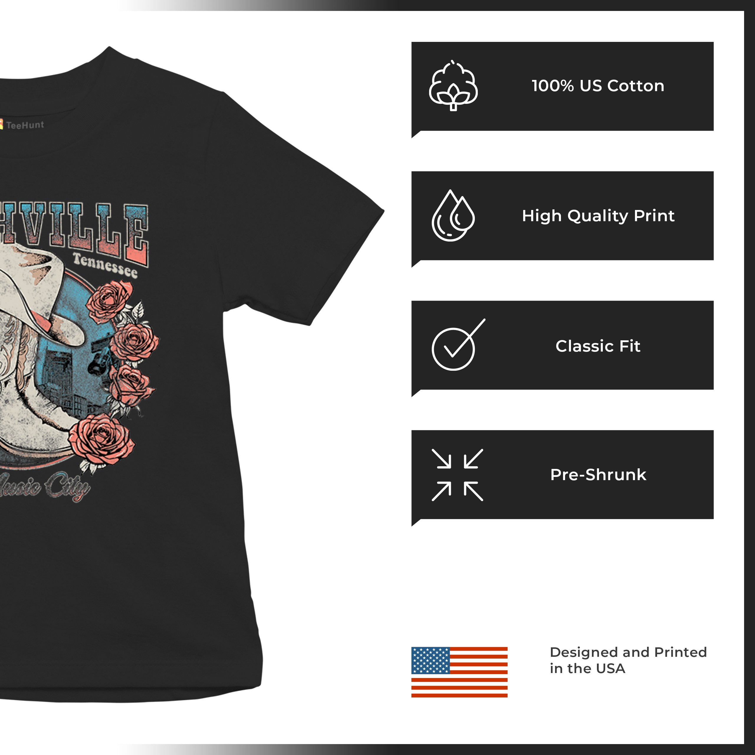 Nashville The Music City Youth T-shirt Country Cowgirl Boots and Hat Kids - Picture 7 of 50