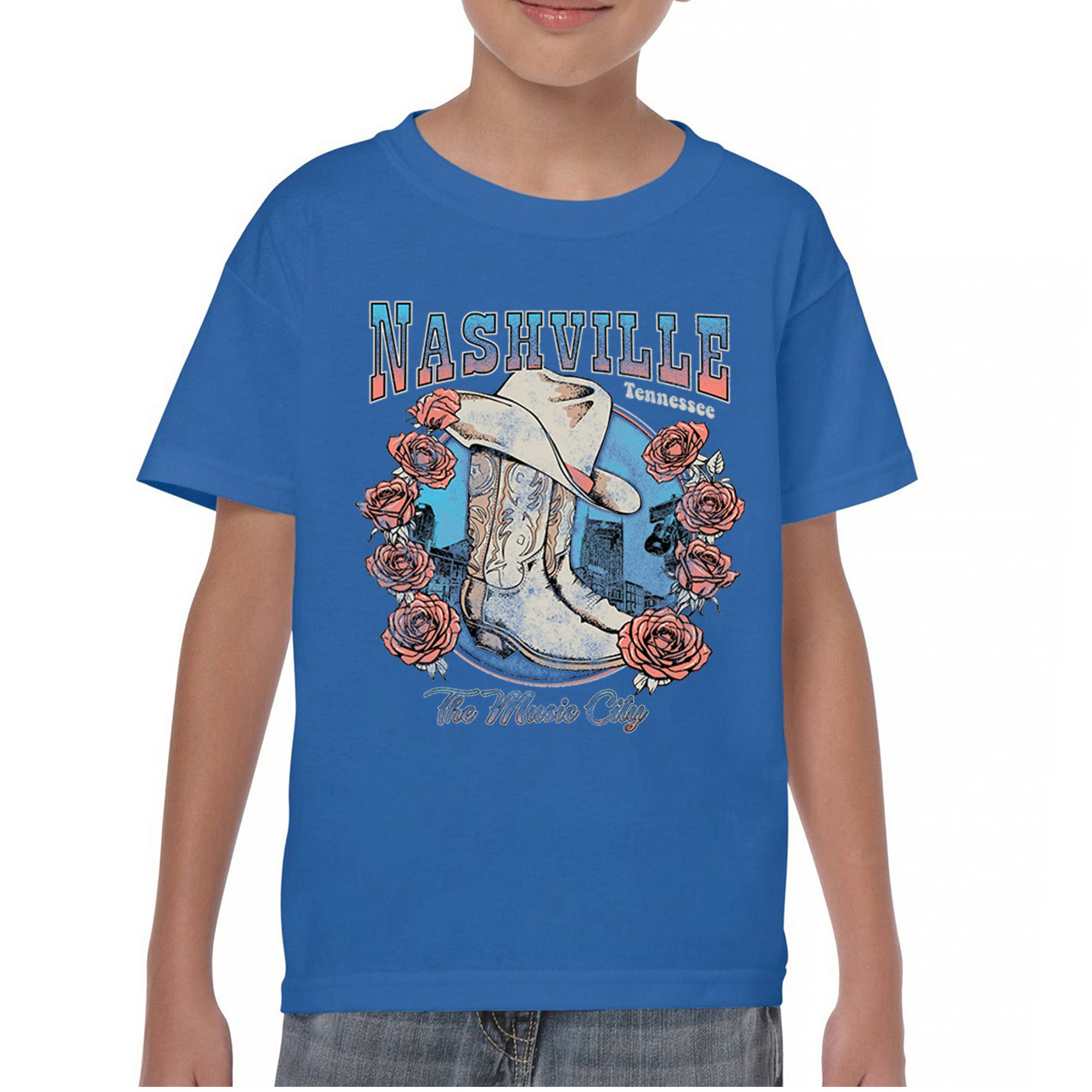 Nashville The Music City Youth T-shirt Country Cowgirl Boots and Hat Kids - Picture 37 of 50