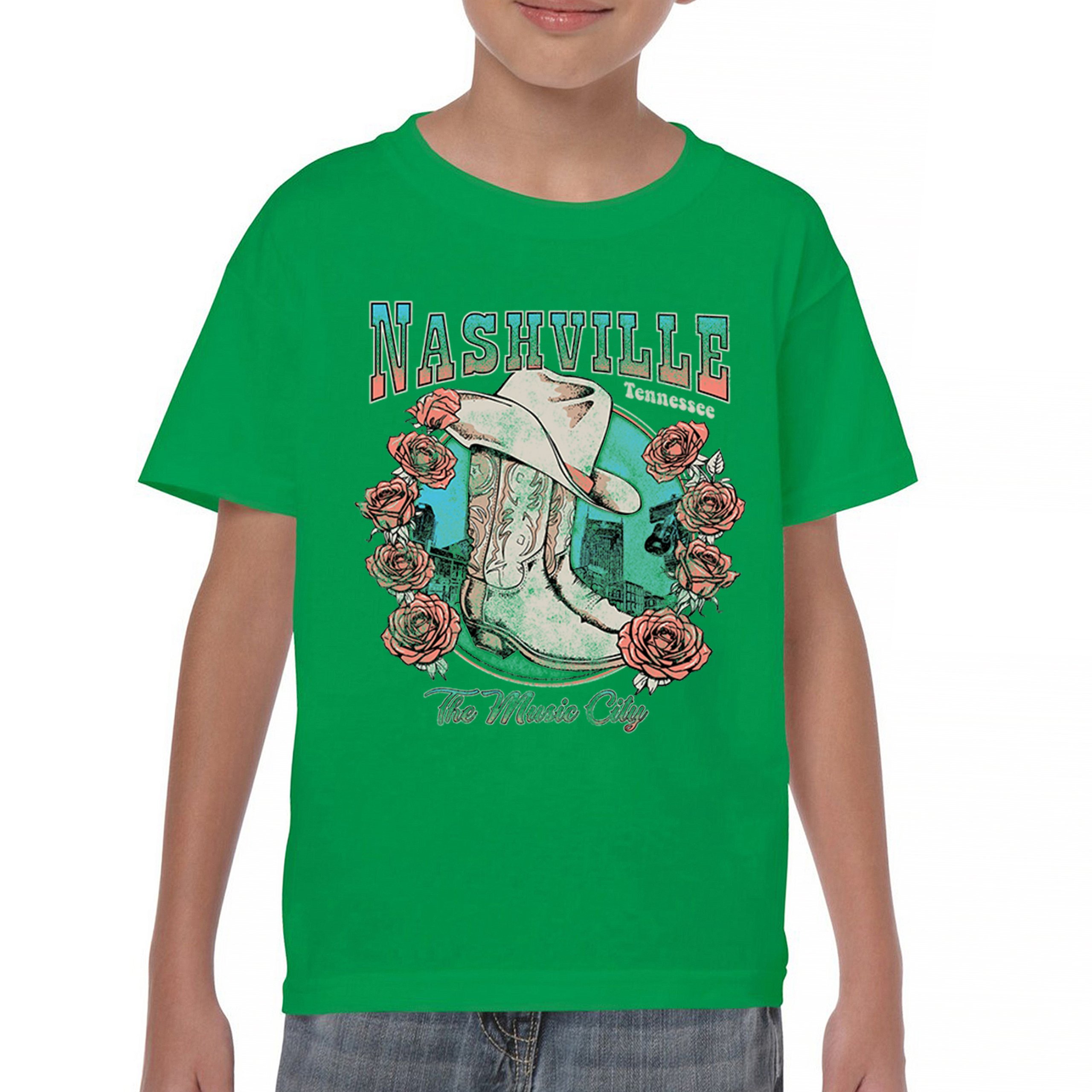 Nashville The Music City Youth T-shirt Country Cowgirl Boots and Hat Kids - Picture 30 of 50