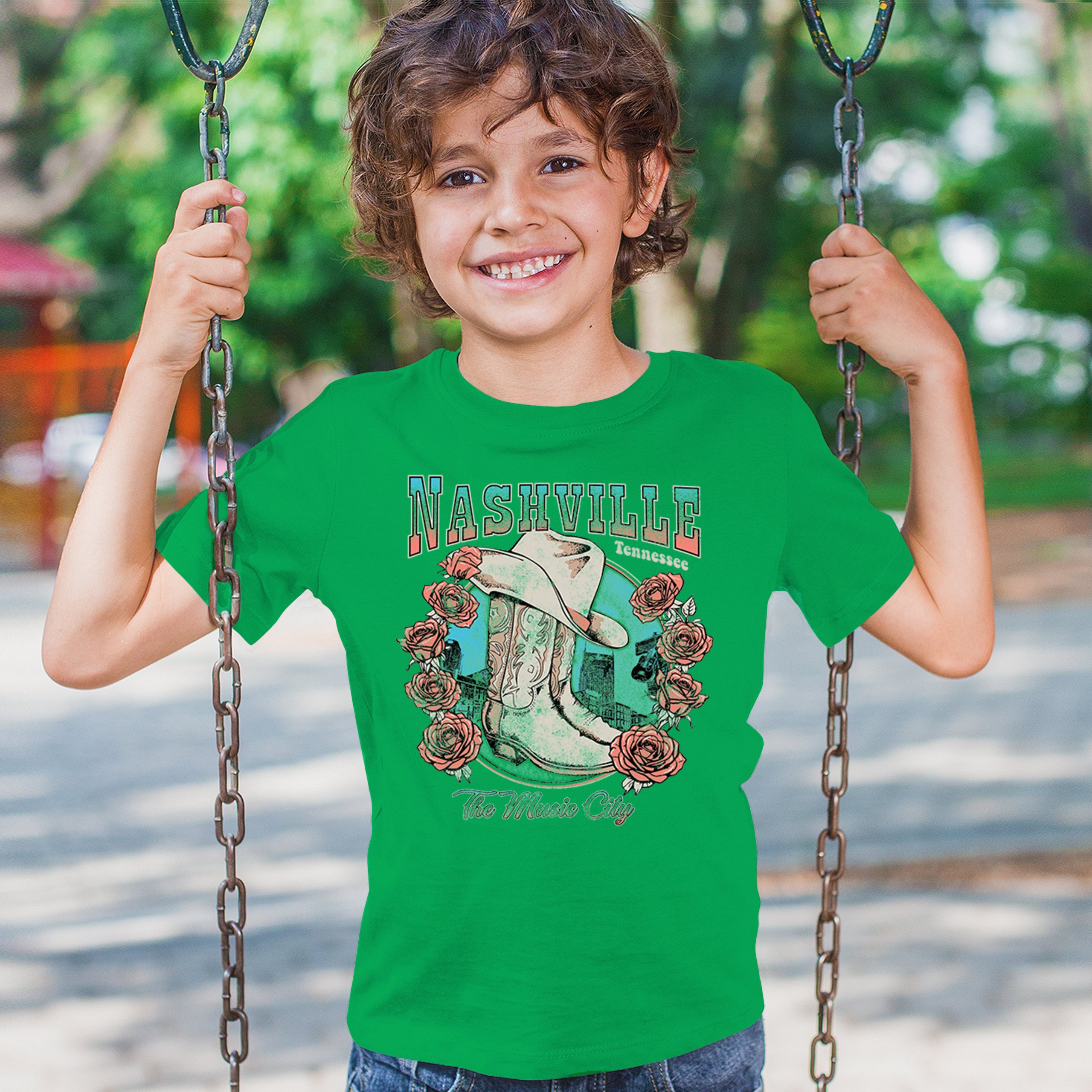 Nashville The Music City Youth T-shirt Country Cowgirl Boots and Hat Kids - Picture 33 of 50