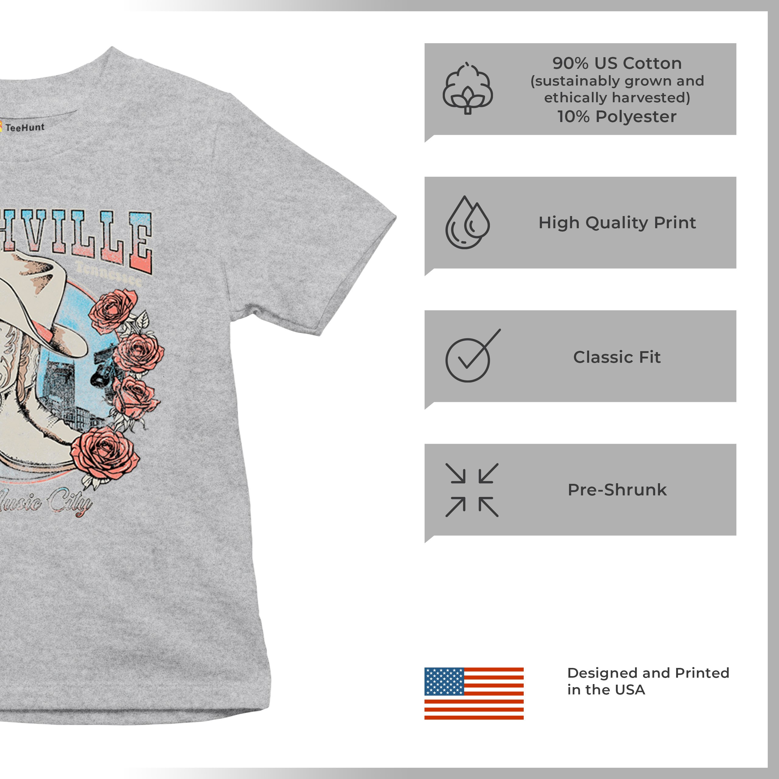 Nashville The Music City Youth T-shirt Country Cowgirl Boots and Hat Kids - Picture 14 of 50