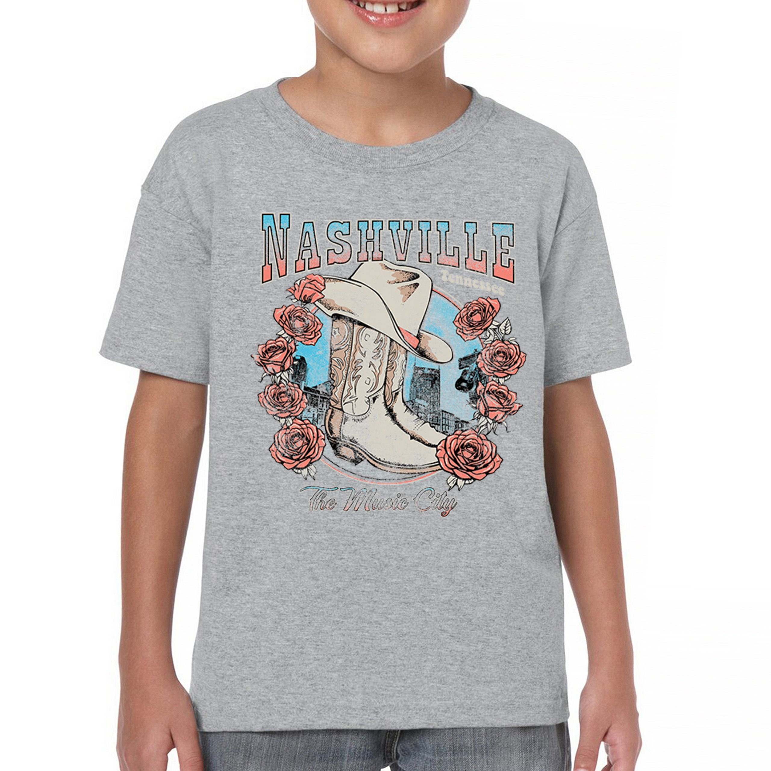 Nashville The Music City Youth T-shirt Country Cowgirl Boots and Hat Kids - Picture 9 of 50