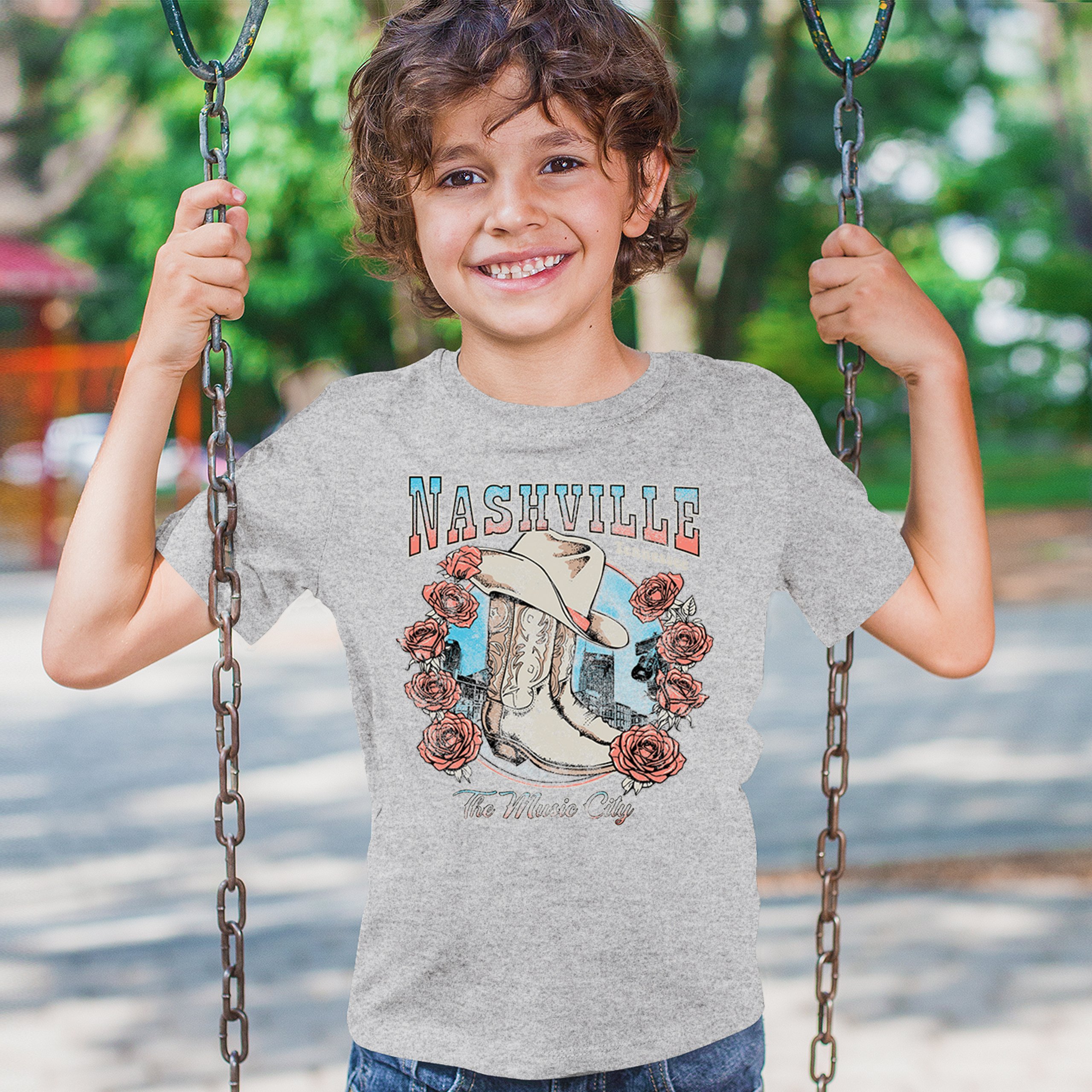 Nashville The Music City Youth T-shirt Country Cowgirl Boots and Hat Kids - Picture 12 of 50