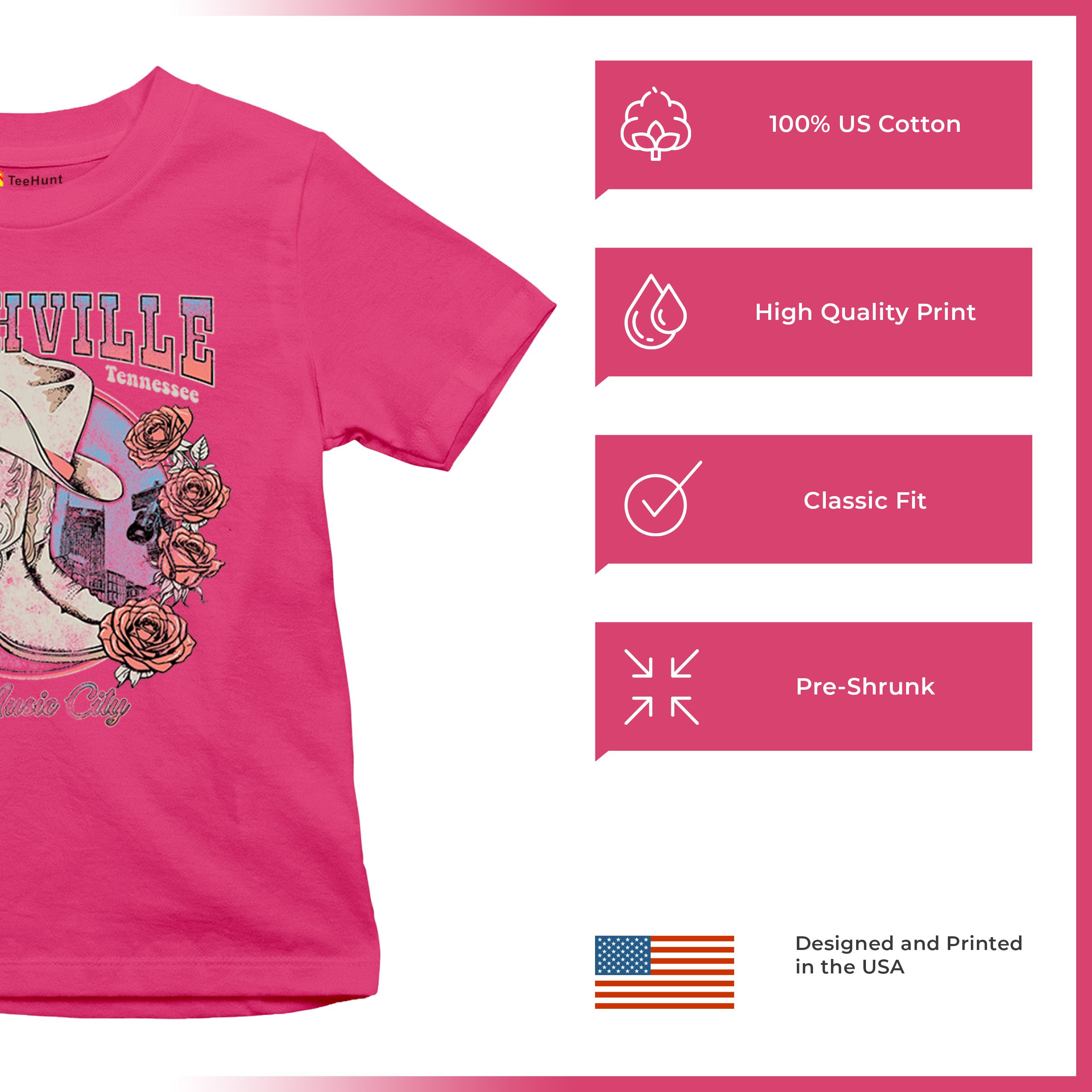 Nashville The Music City Youth T-shirt Country Cowgirl Boots and Hat Kids - Picture 49 of 50