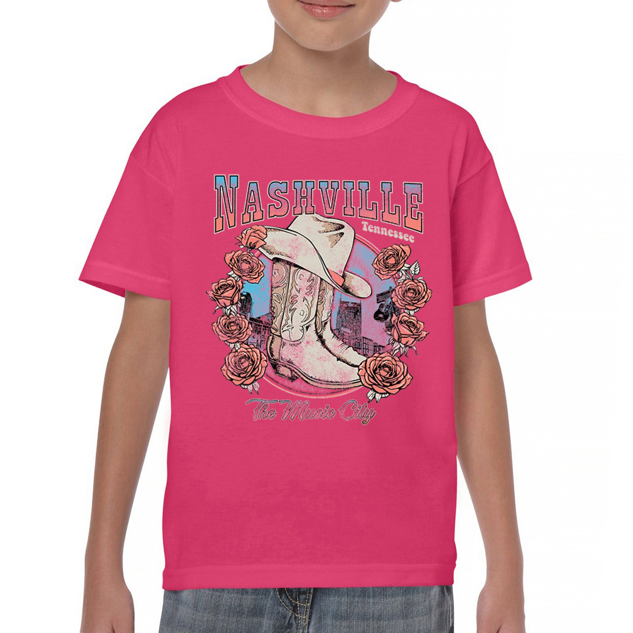Nashville The Music City Youth T-shirt Country Cowgirl Boots and Hat Kids - Picture 44 of 50