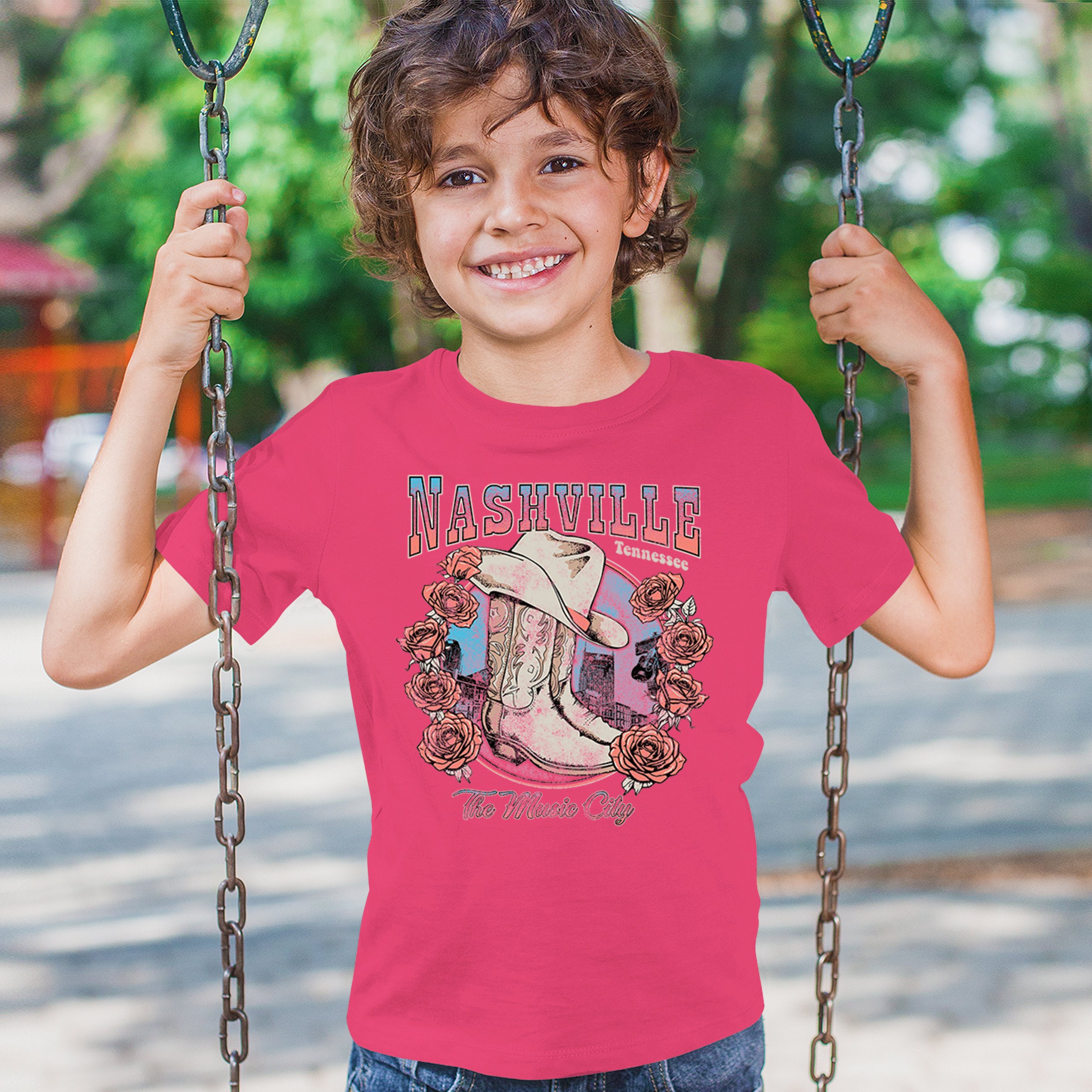 Nashville The Music City Youth T-shirt Country Cowgirl Boots and Hat Kids - Picture 47 of 50