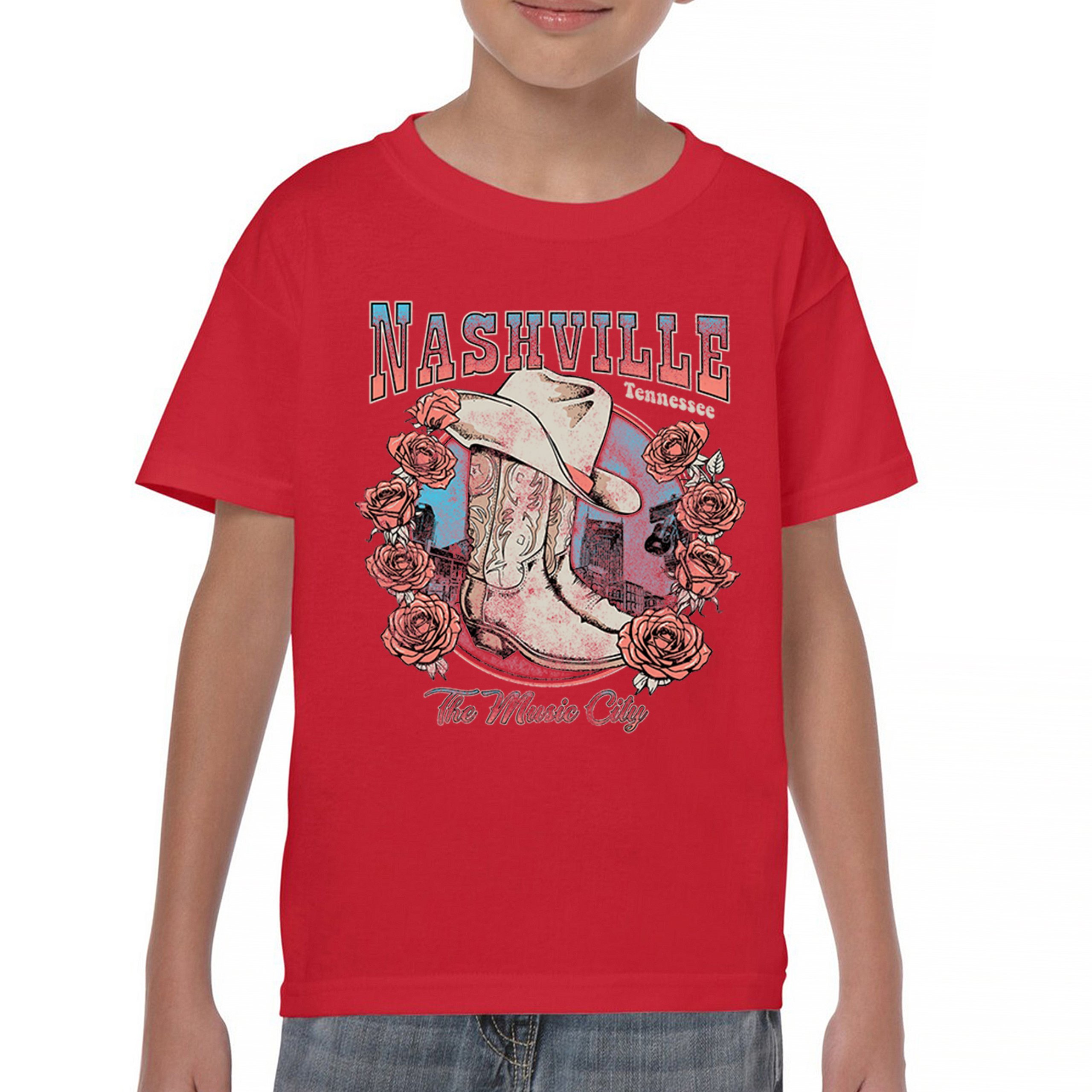 Nashville The Music City Youth T-shirt Country Cowgirl Boots and Hat Kids - Picture 16 of 50