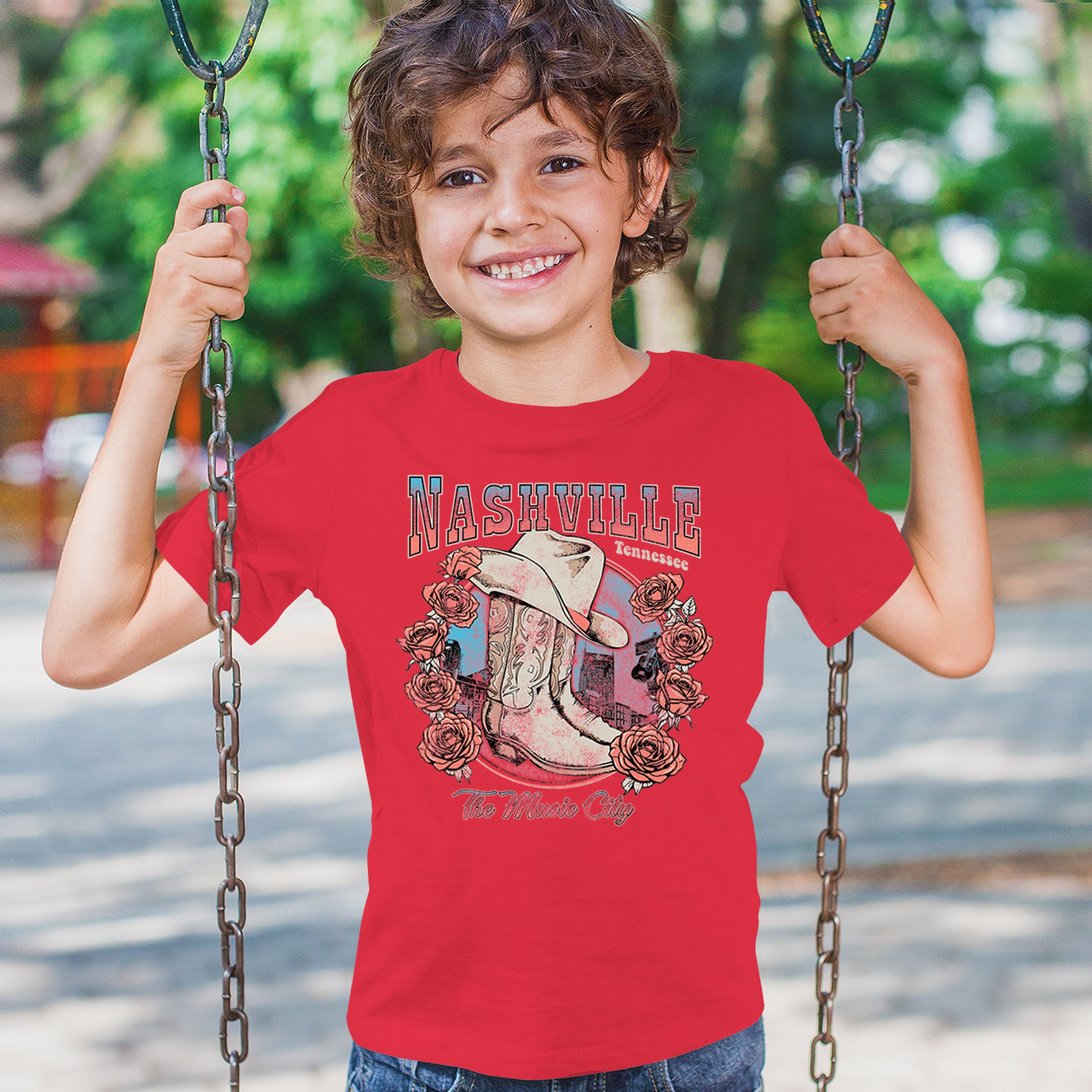 Nashville The Music City Youth T-shirt Country Cowgirl Boots and Hat Kids - Picture 19 of 50