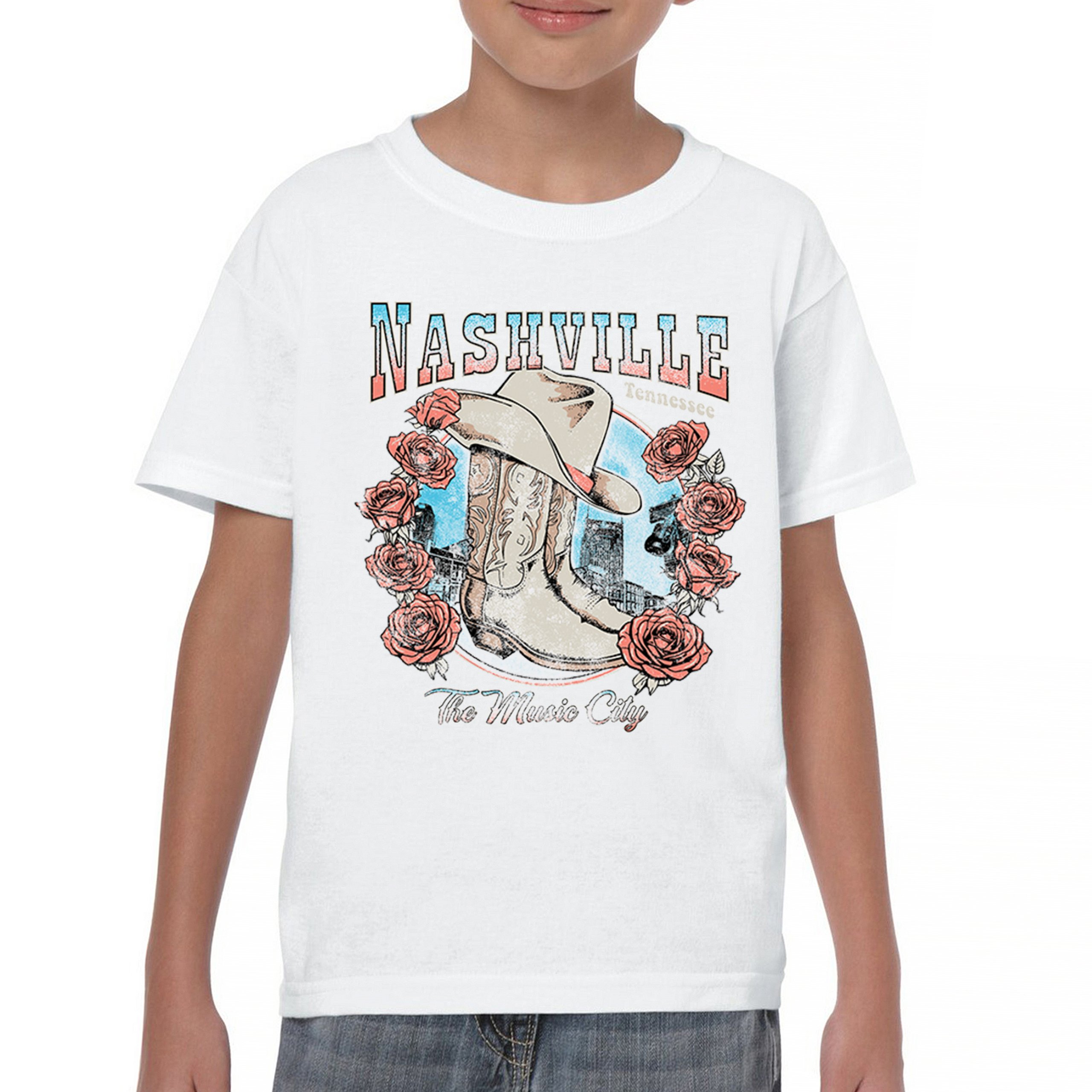 Nashville The Music City Youth T-shirt Country Cowgirl Boots and Hat Kids - Picture 23 of 50