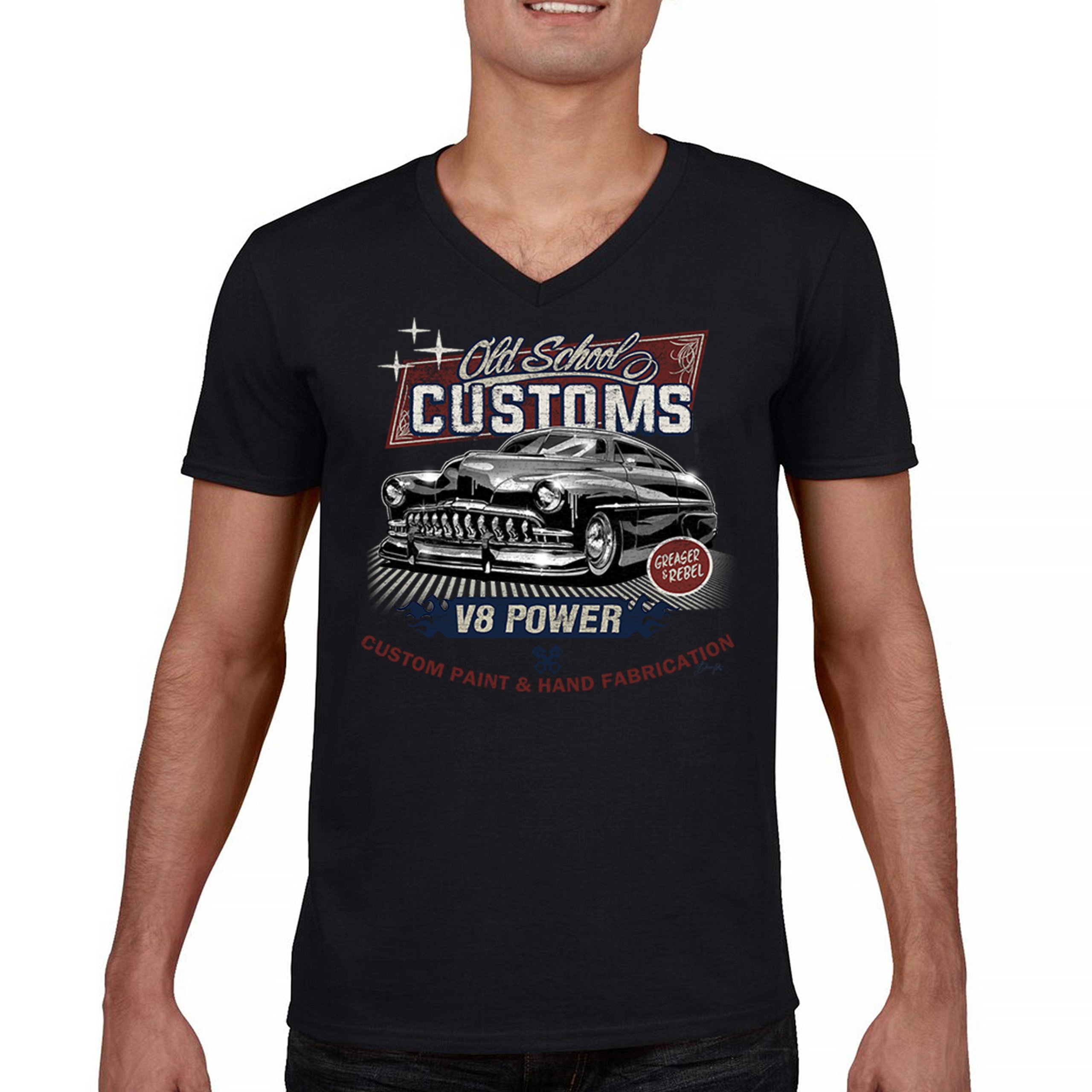 ALTRA T shirt auto classica vecchia scuola V8 personalizzata collo a V Hot Rod grassa e ribelle