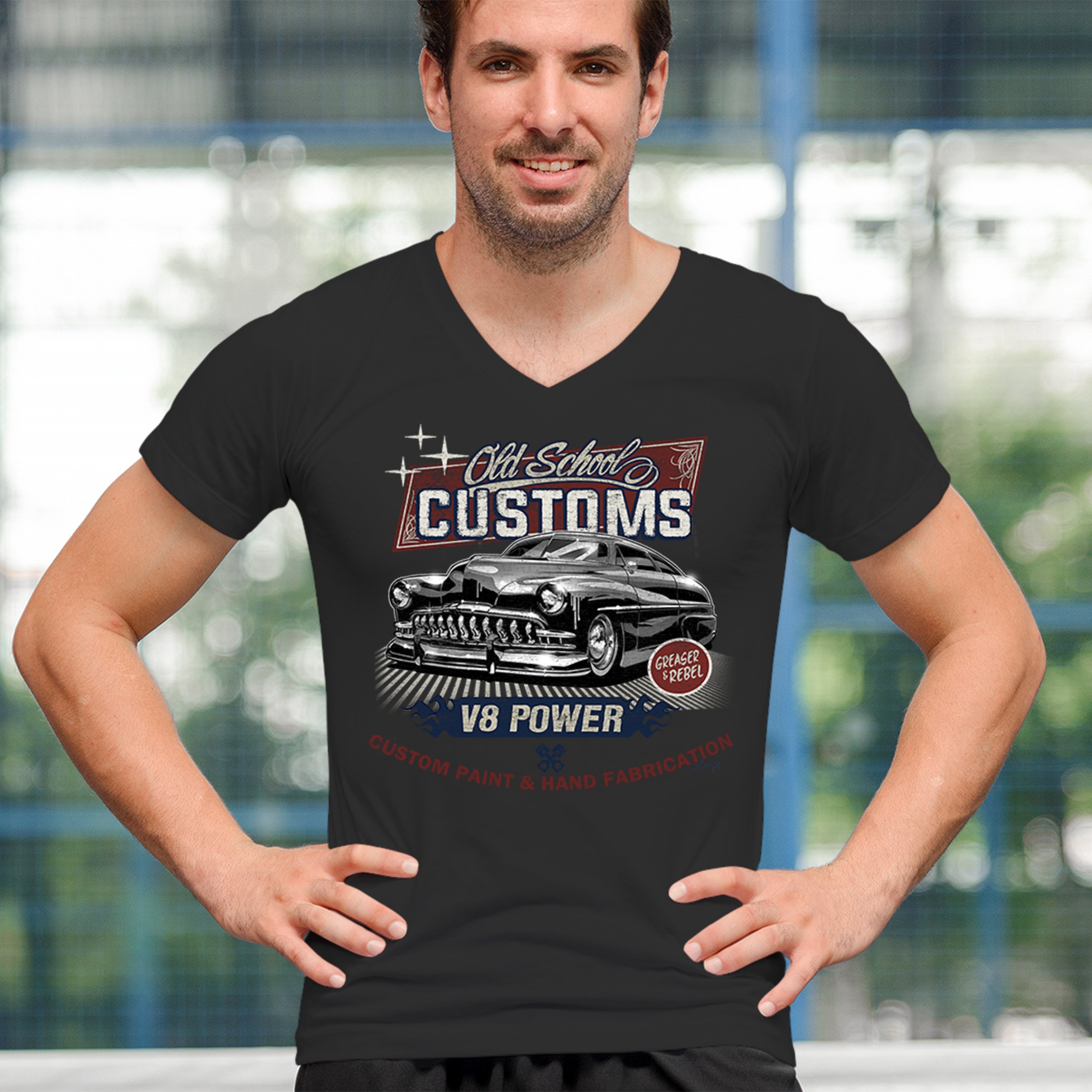 ALTRA T shirt auto classica vecchia scuola V8 personalizzata collo a V Hot Rod grassa e ribelle