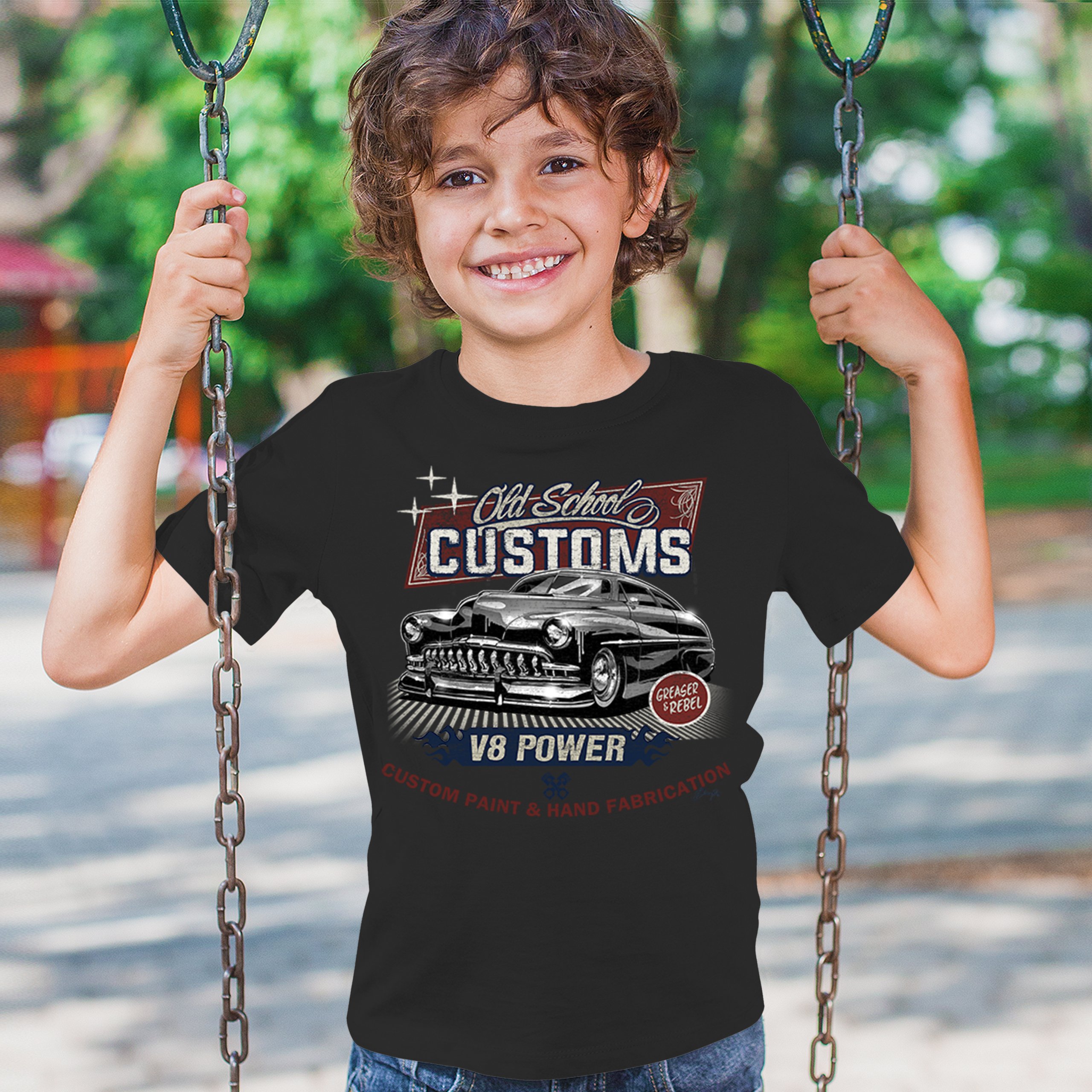 Old School Custom V8 Youth T-shirt Hot Rod Greaser & Rebel Classic Car Kids - Picture 5 of 50