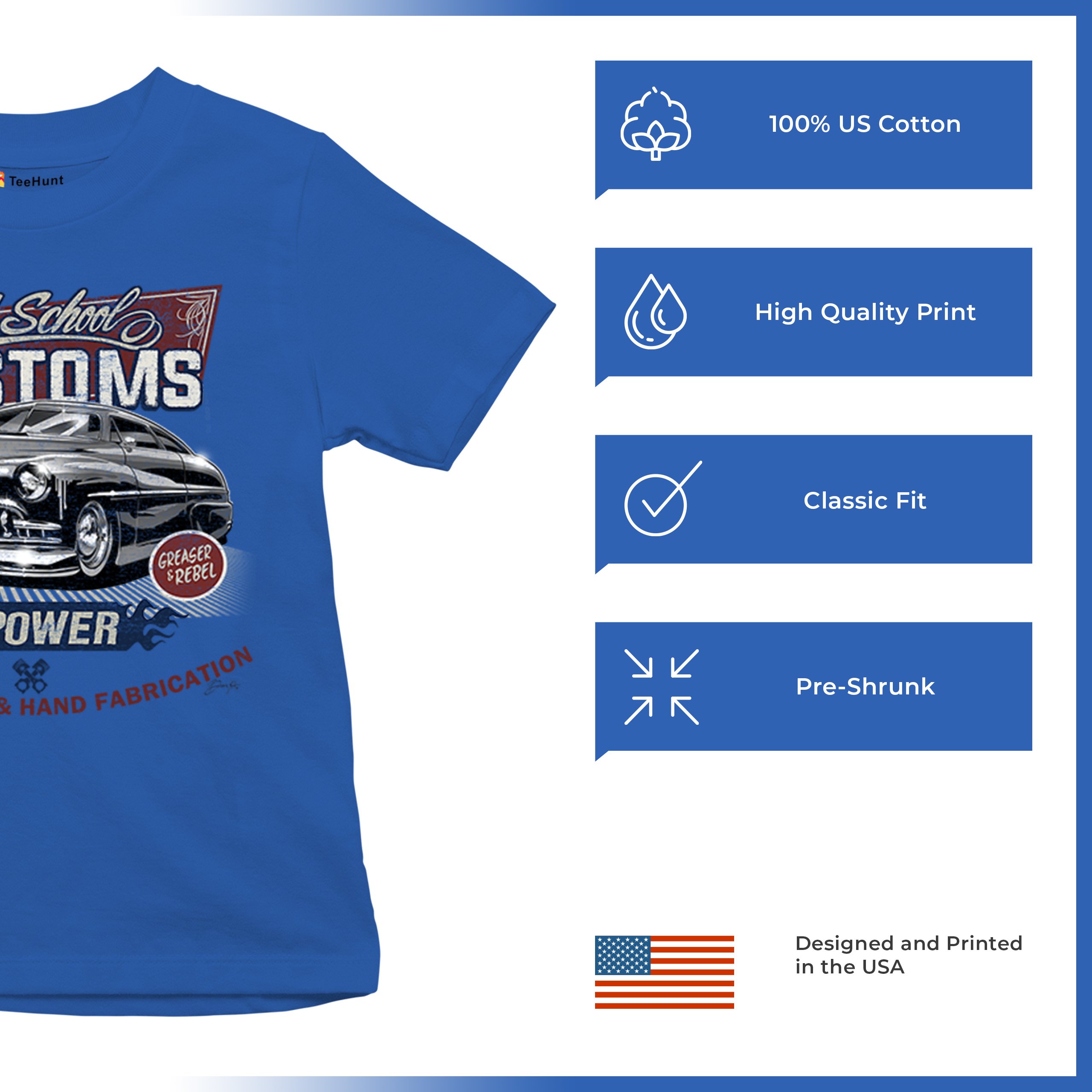 Old School Custom V8 Youth T-shirt Hot Rod Greaser & Rebel Classic Car Kids - Picture 42 of 50