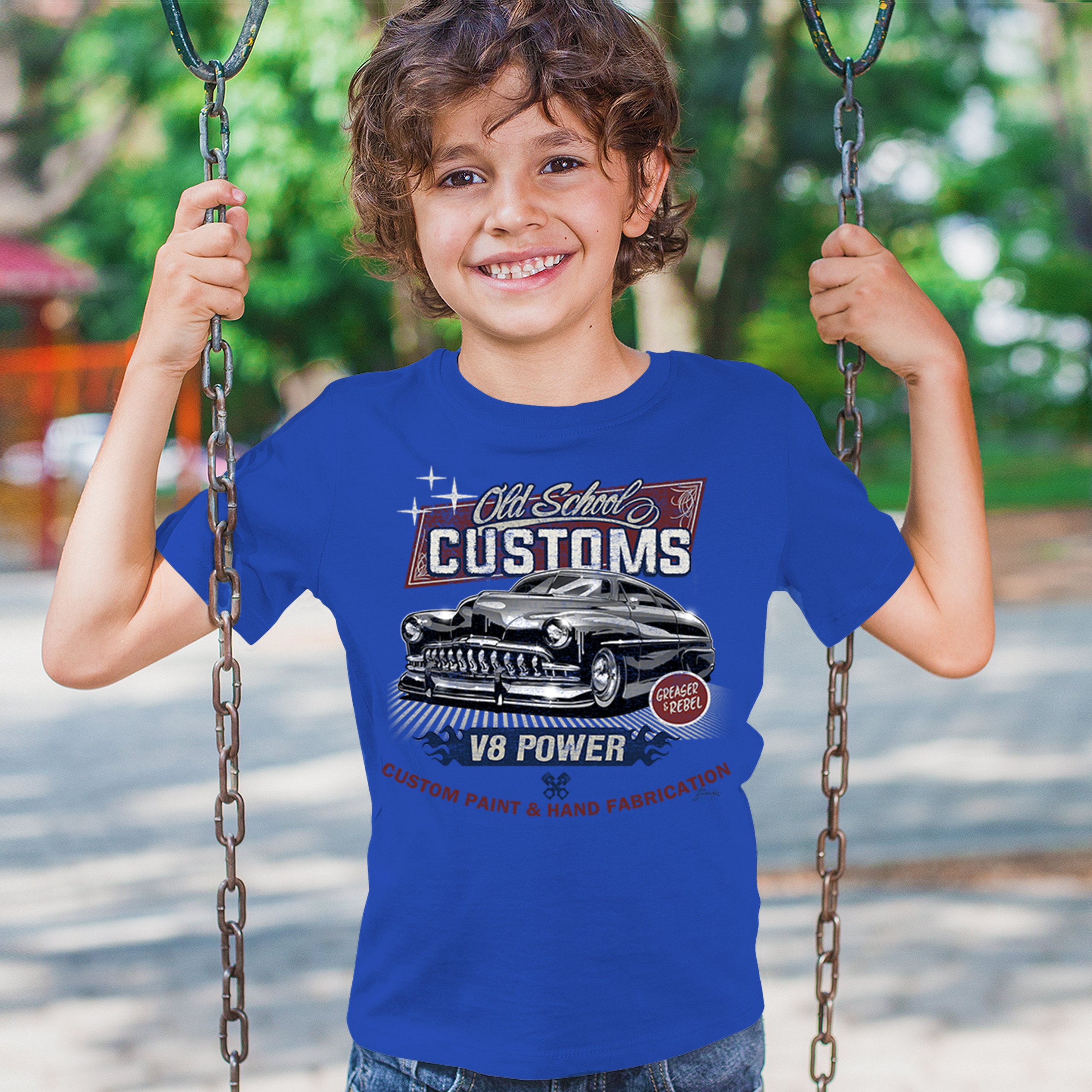 Old School Custom V8 Youth T-shirt Hot Rod Greaser & Rebel Classic Car Kids - Picture 40 of 50