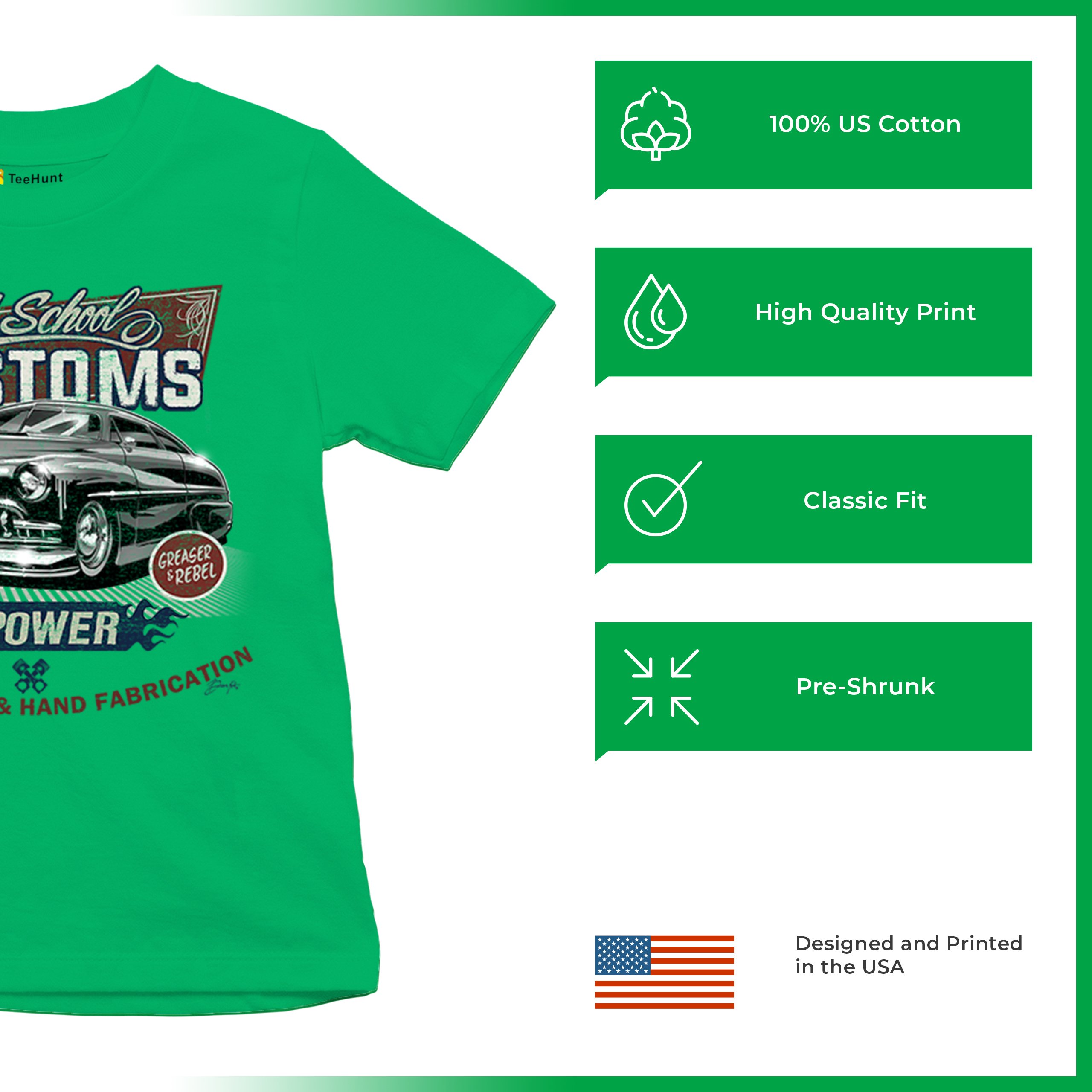 Old School Custom V8 Youth T-shirt Hot Rod Greaser & Rebel Classic Car Kids - Picture 35 of 50