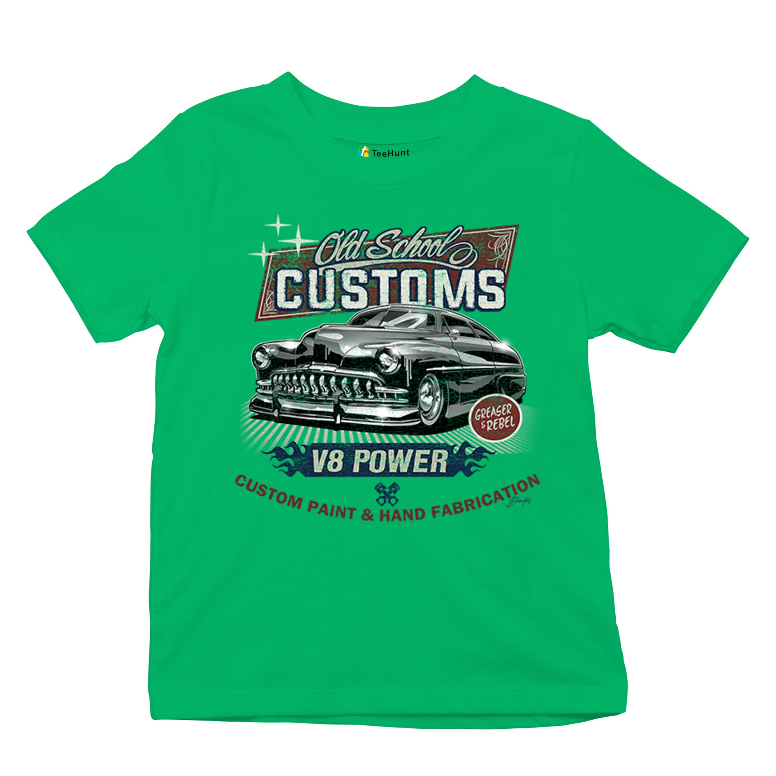 Old School Custom V8 Youth T-shirt Hot Rod Greaser & Rebel Classic Car Kids - Picture 34 of 50