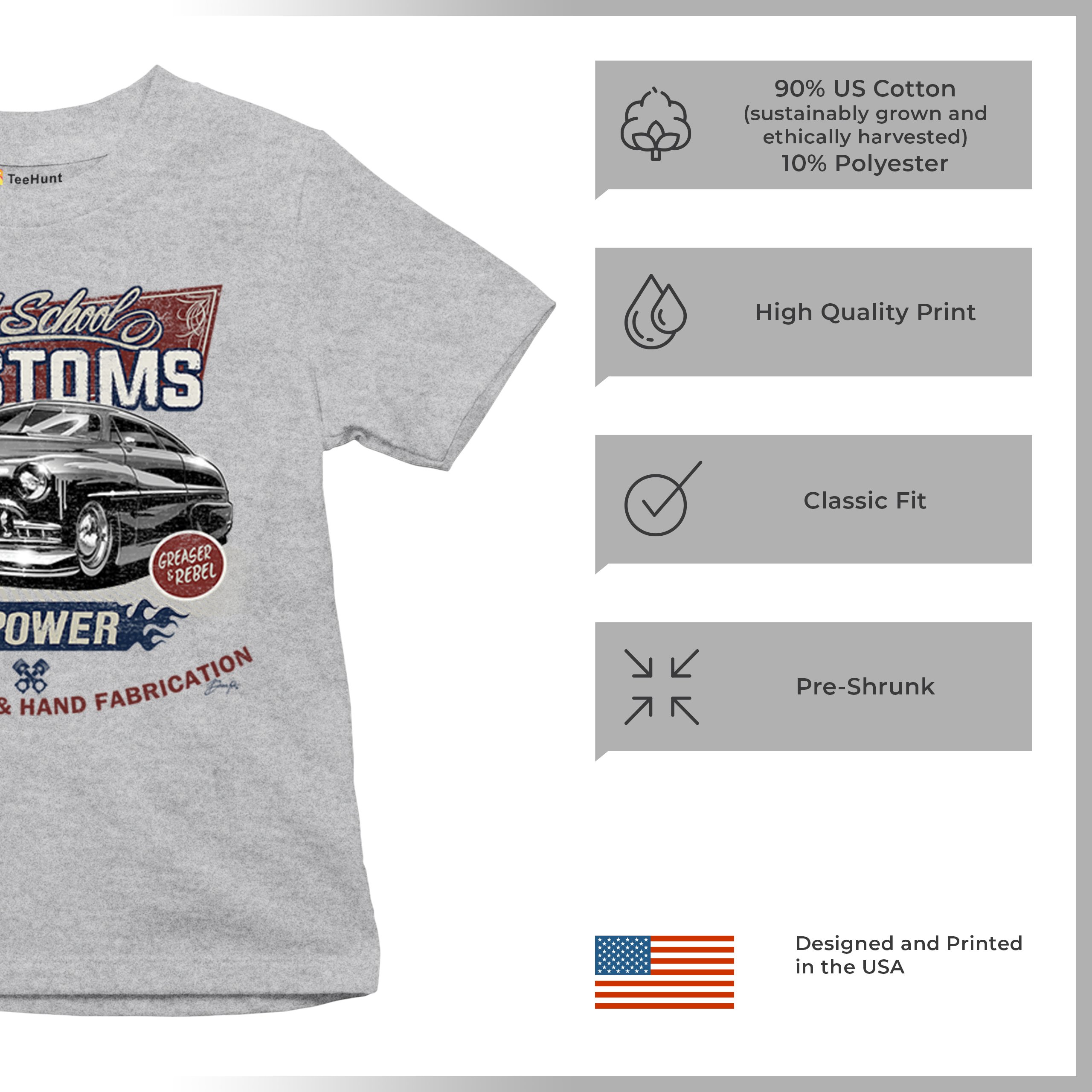Old School Custom V8 Youth T-shirt Hot Rod Greaser & Rebel Classic Car Kids - Picture 14 of 50