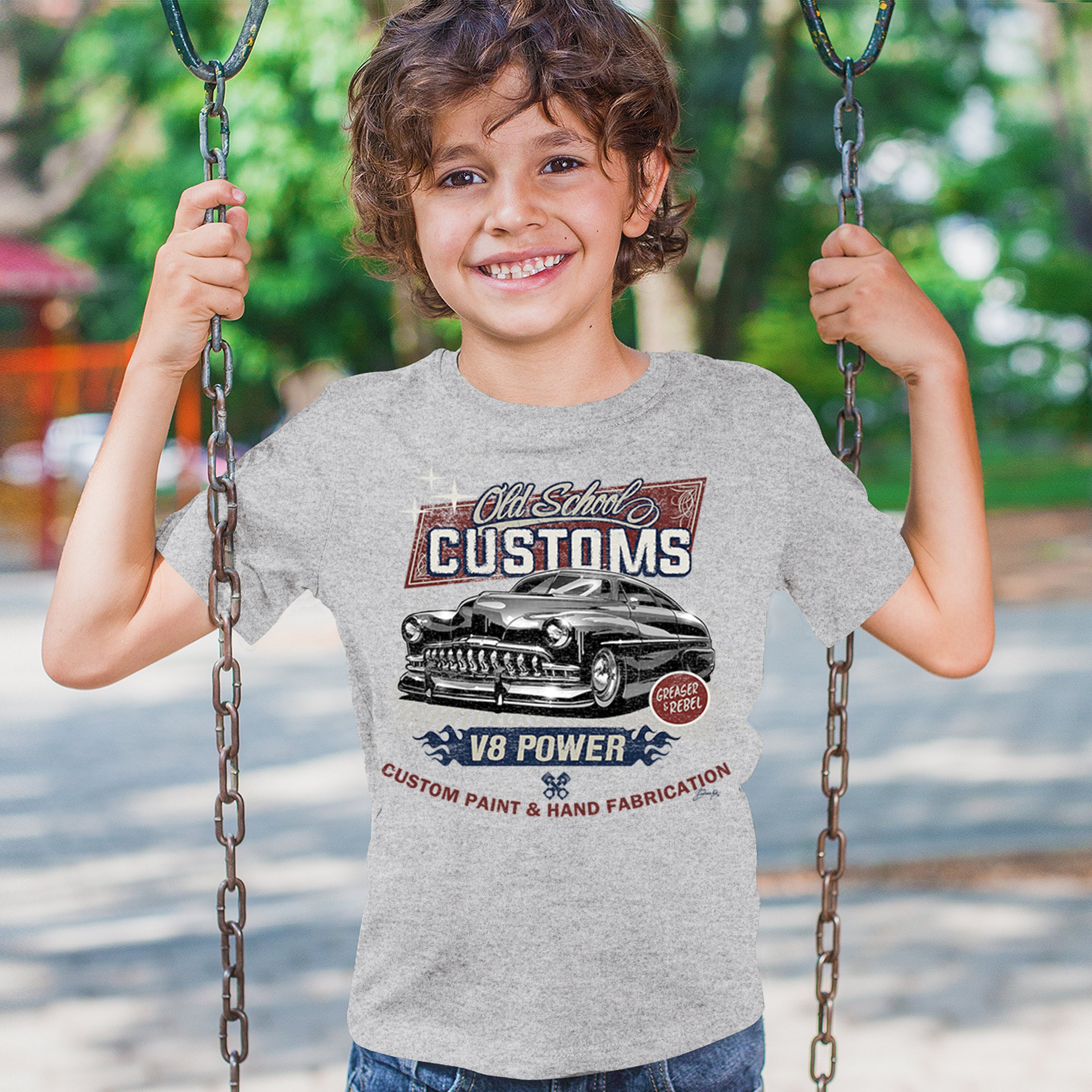 Old School Custom V8 Youth T-shirt Hot Rod Greaser & Rebel Classic Car Kids - Picture 12 of 50