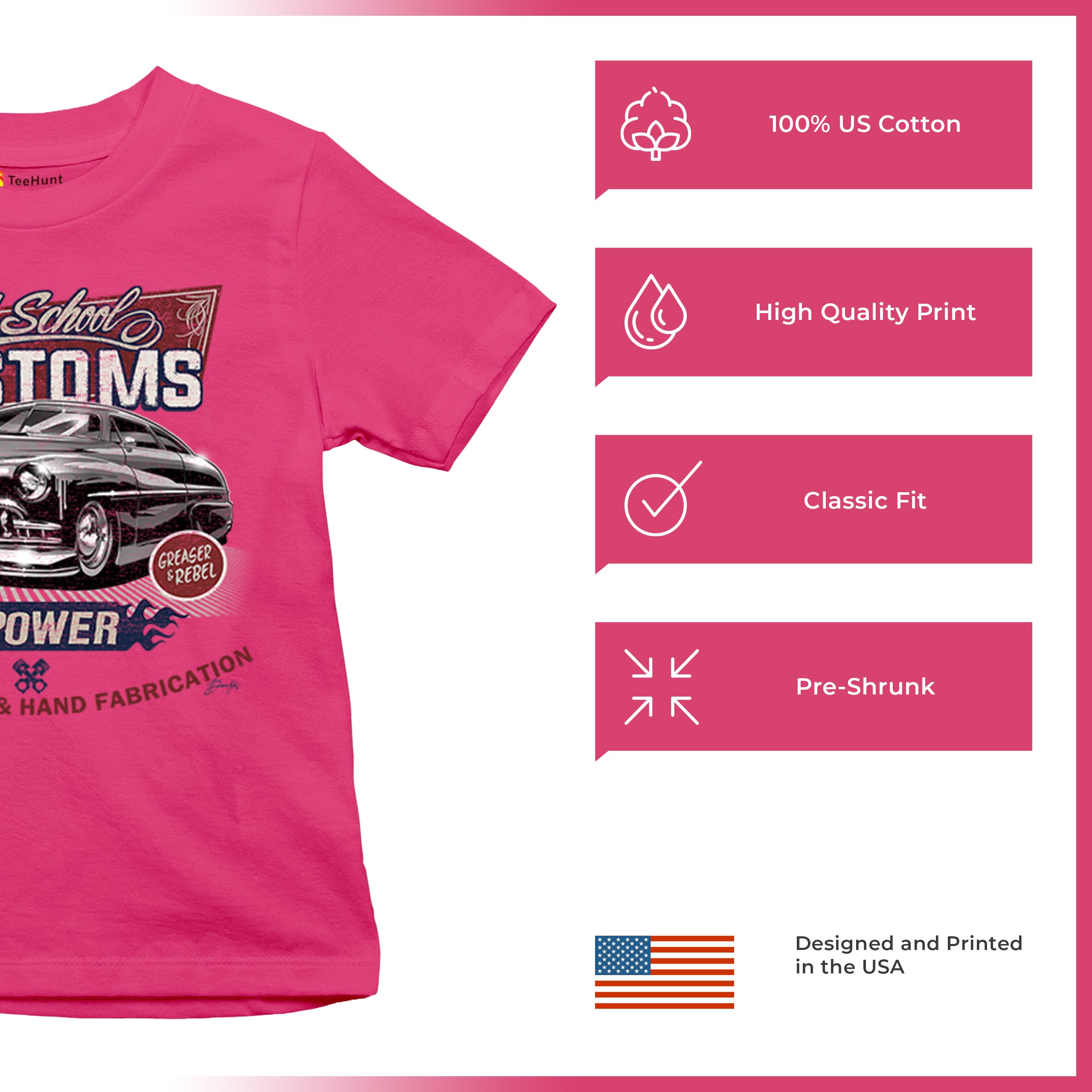 Old School Custom V8 Youth T-shirt Hot Rod Greaser & Rebel Classic Car Kids - Picture 49 of 50