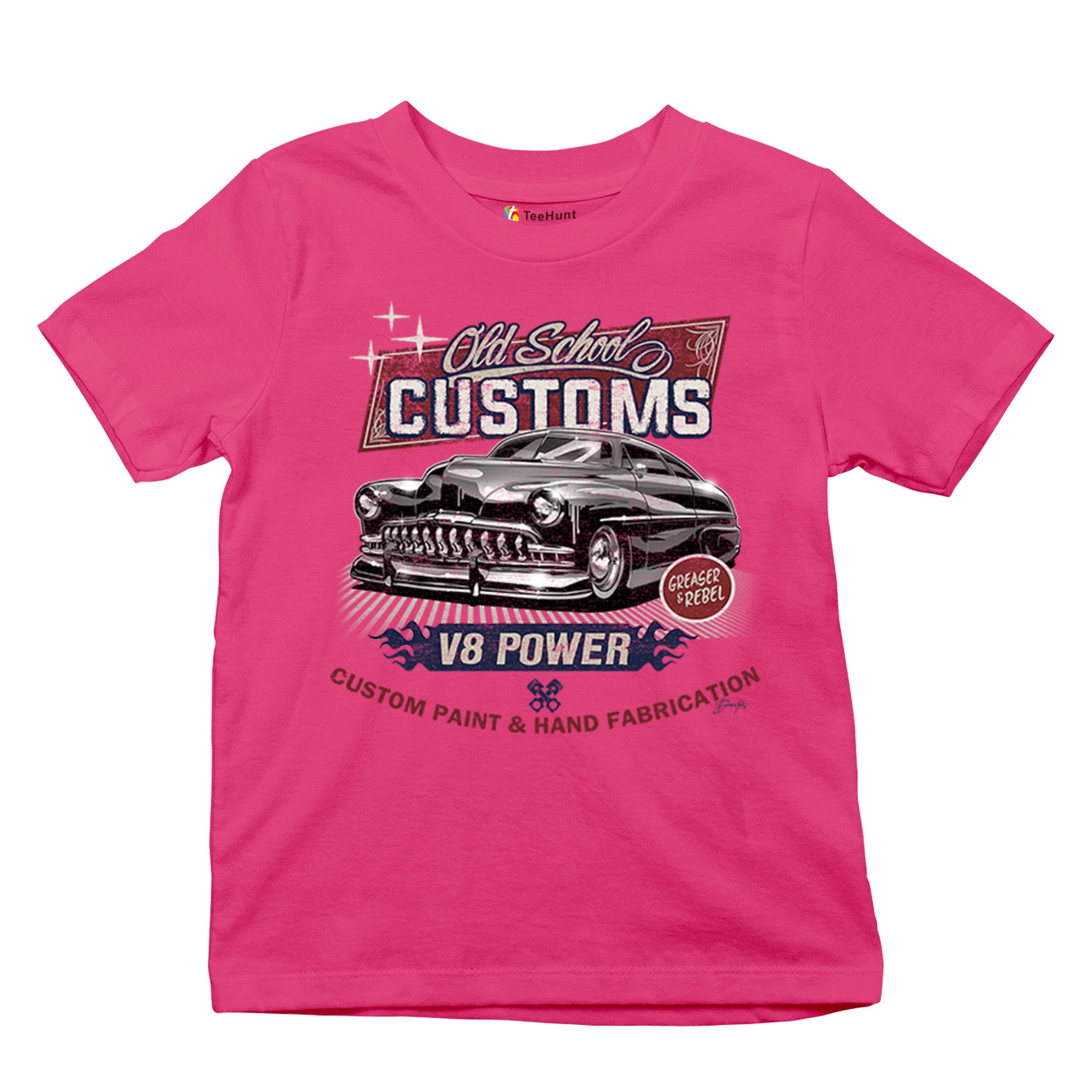 Old School Custom V8 Youth T-shirt Hot Rod Greaser & Rebel Classic Car Kids - Picture 48 of 50