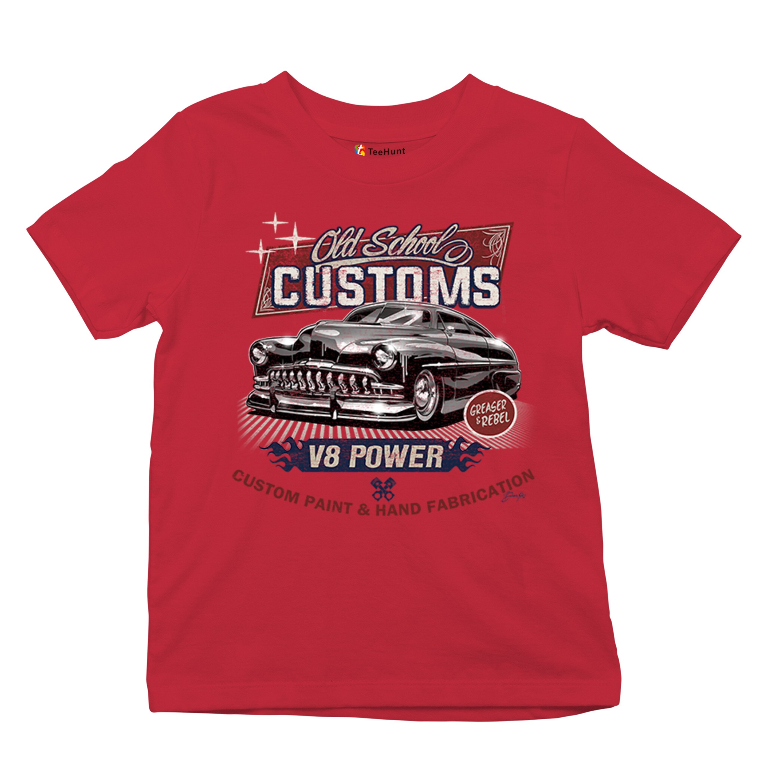 Old School Custom V8 Youth T-shirt Hot Rod Greaser & Rebel Classic Car Kids - Picture 20 of 50