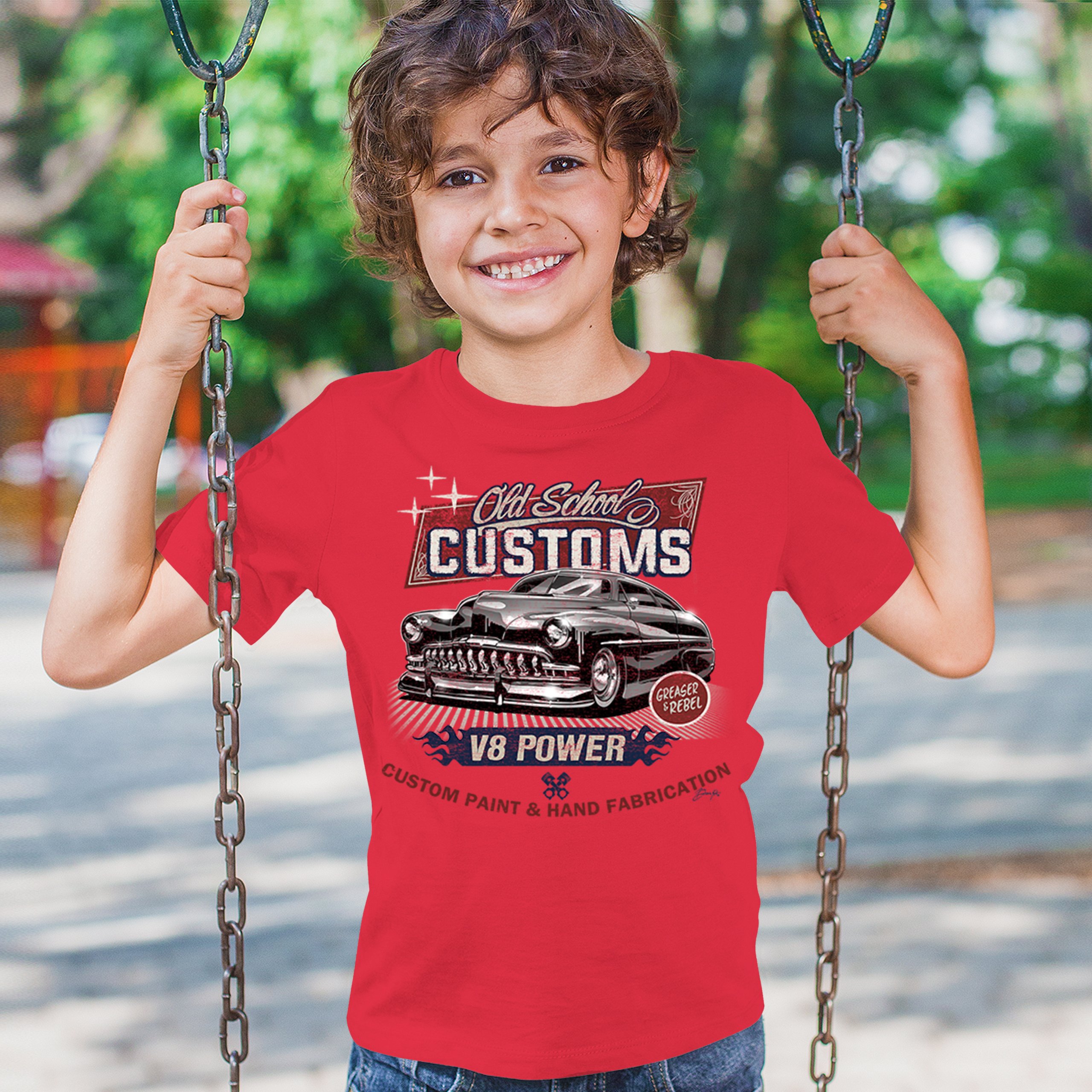 Old School Custom V8 Youth T-shirt Hot Rod Greaser & Rebel Classic Car Kids - Picture 19 of 50