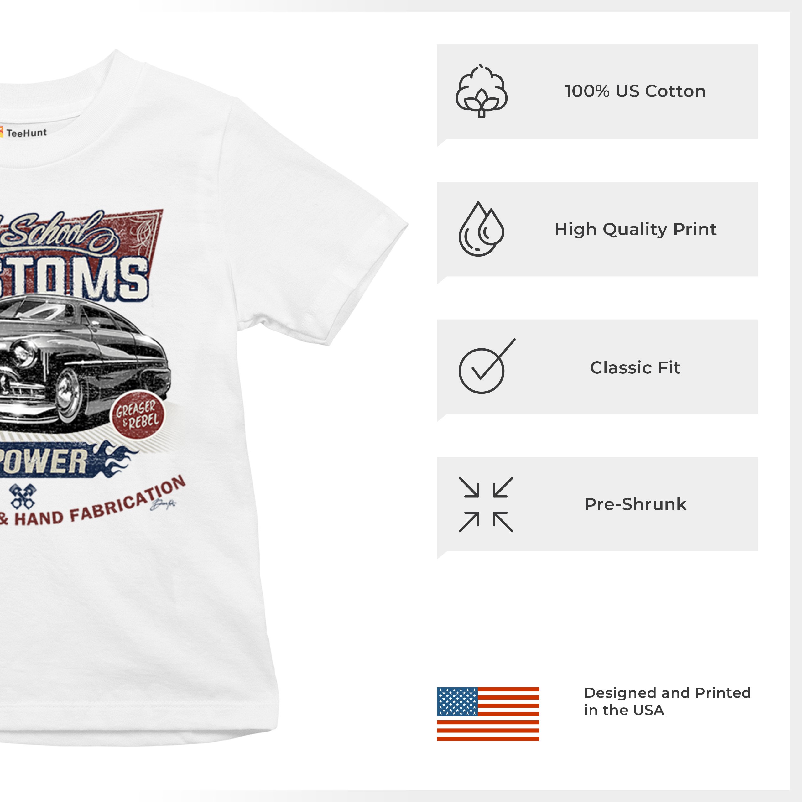 Old School Custom V8 Youth T-shirt Hot Rod Greaser & Rebel Classic Car Kids - Picture 28 of 50