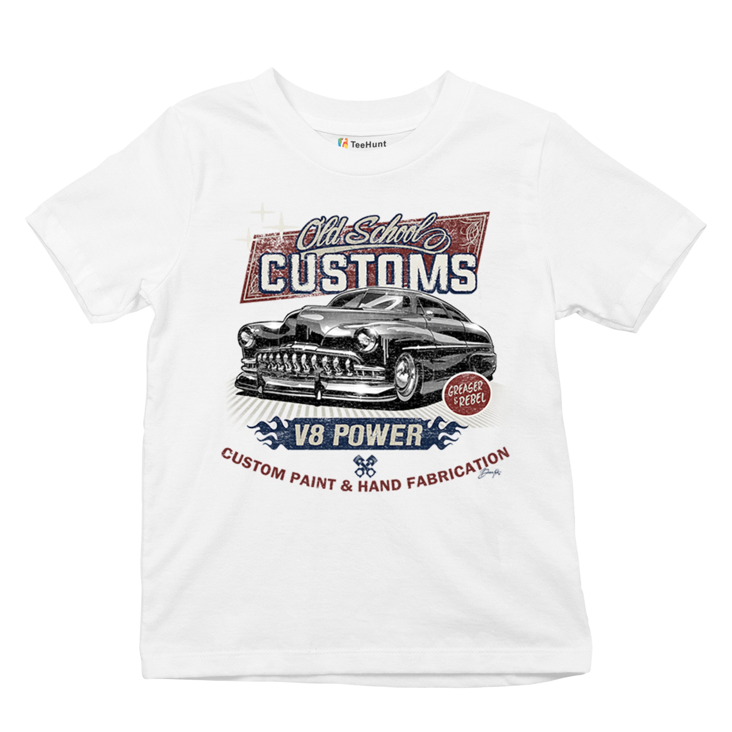 Old School Custom V8 Youth T-shirt Hot Rod Greaser & Rebel Classic Car Kids - Picture 27 of 50