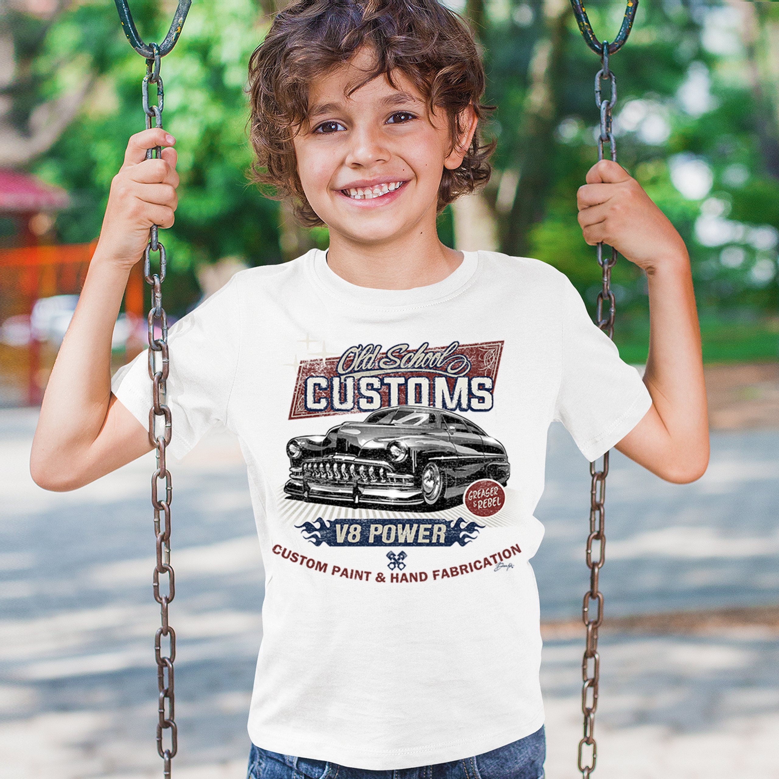 Old School Custom V8 Youth T-shirt Hot Rod Greaser & Rebel Classic Car Kids - Picture 26 of 50