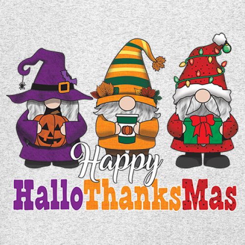 HallowThanksMas T-shirt Gnomes Halloween Thanksgiving Christmas Men's Tee - Picture 67 of 113