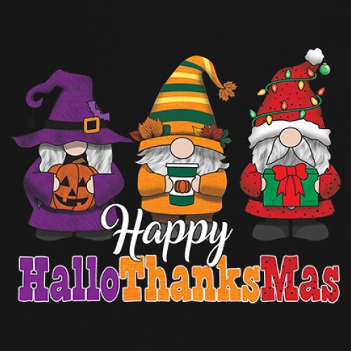 HallowThanksMas T-shirt Gnomes Halloween Thanksgiving Christmas Men's Tee - Picture 4 of 113