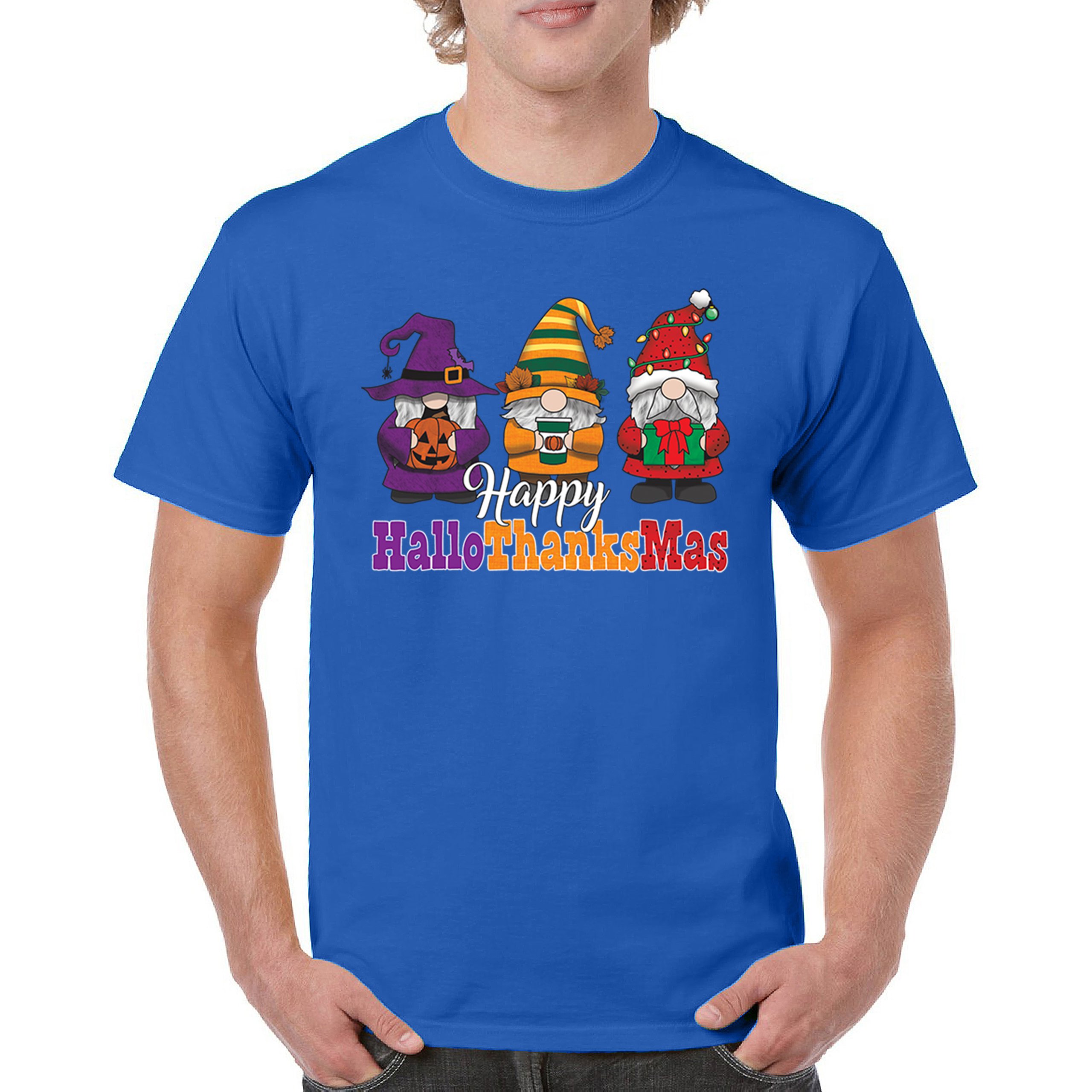 HallowThanksMas T-shirt Gnomes Halloween Thanksgiving Christmas Men's Tee - Picture 100 of 113