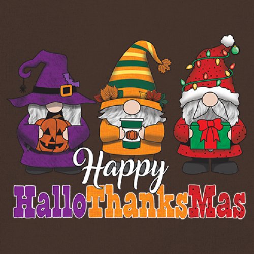 HallowThanksMas T-shirt Gnomes Halloween Thanksgiving Christmas Men's Tee - Picture 74 of 113