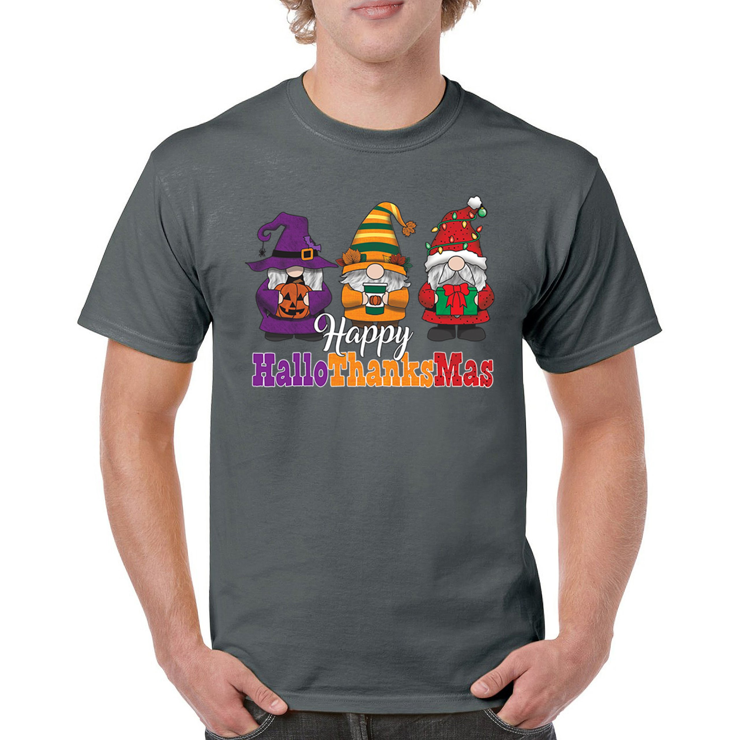 HallowThanksMas T-shirt Gnomes Halloween Thanksgiving Christmas Men's Tee - Picture 79 of 113