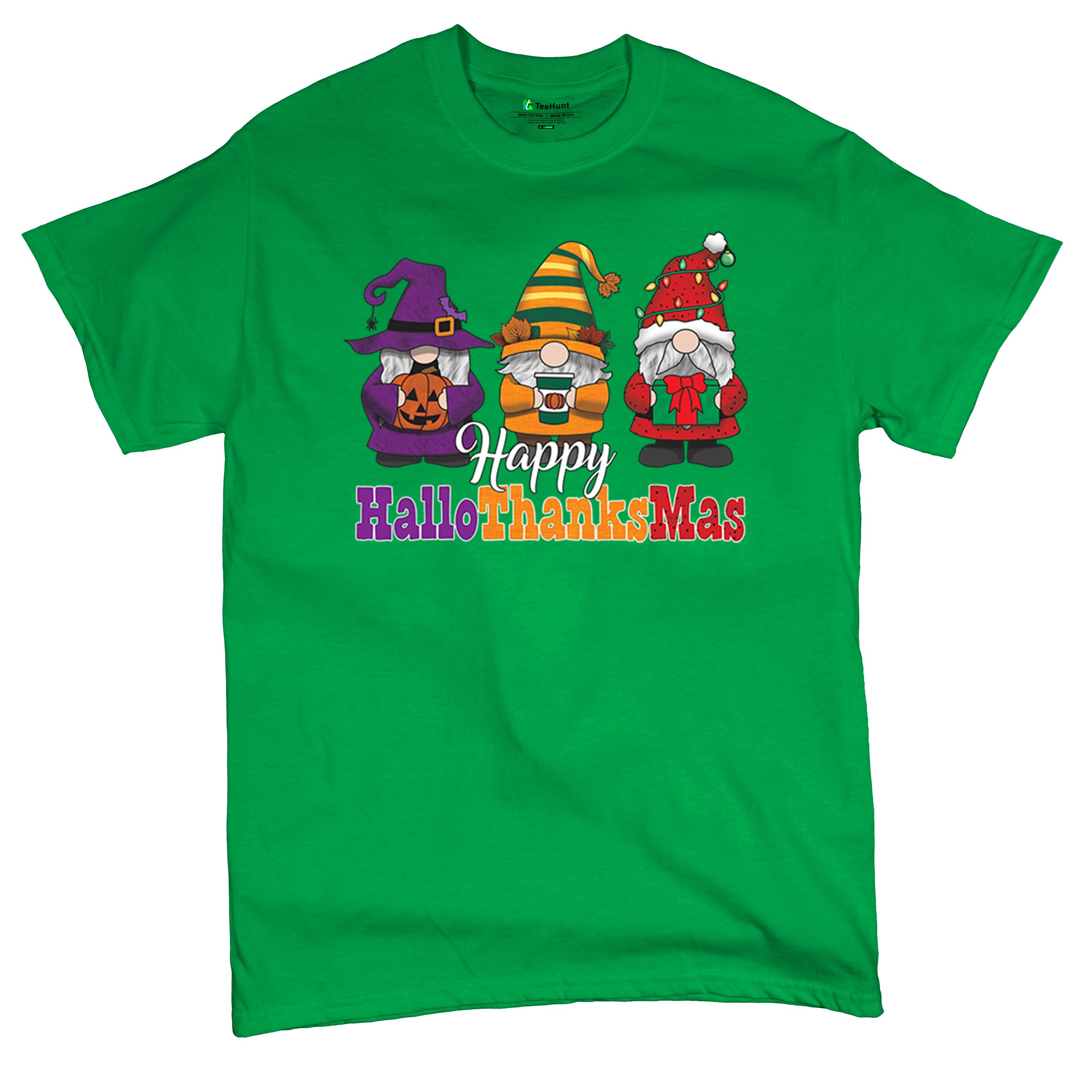 HallowThanksMas T-shirt Gnomes Halloween Thanksgiving Christmas Men's Tee - Picture 62 of 113