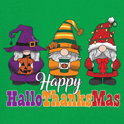 HallowThanksMas T-shirt Gnomes Halloween Thanksgiving Christmas Men's Tee - Picture 60 of 113