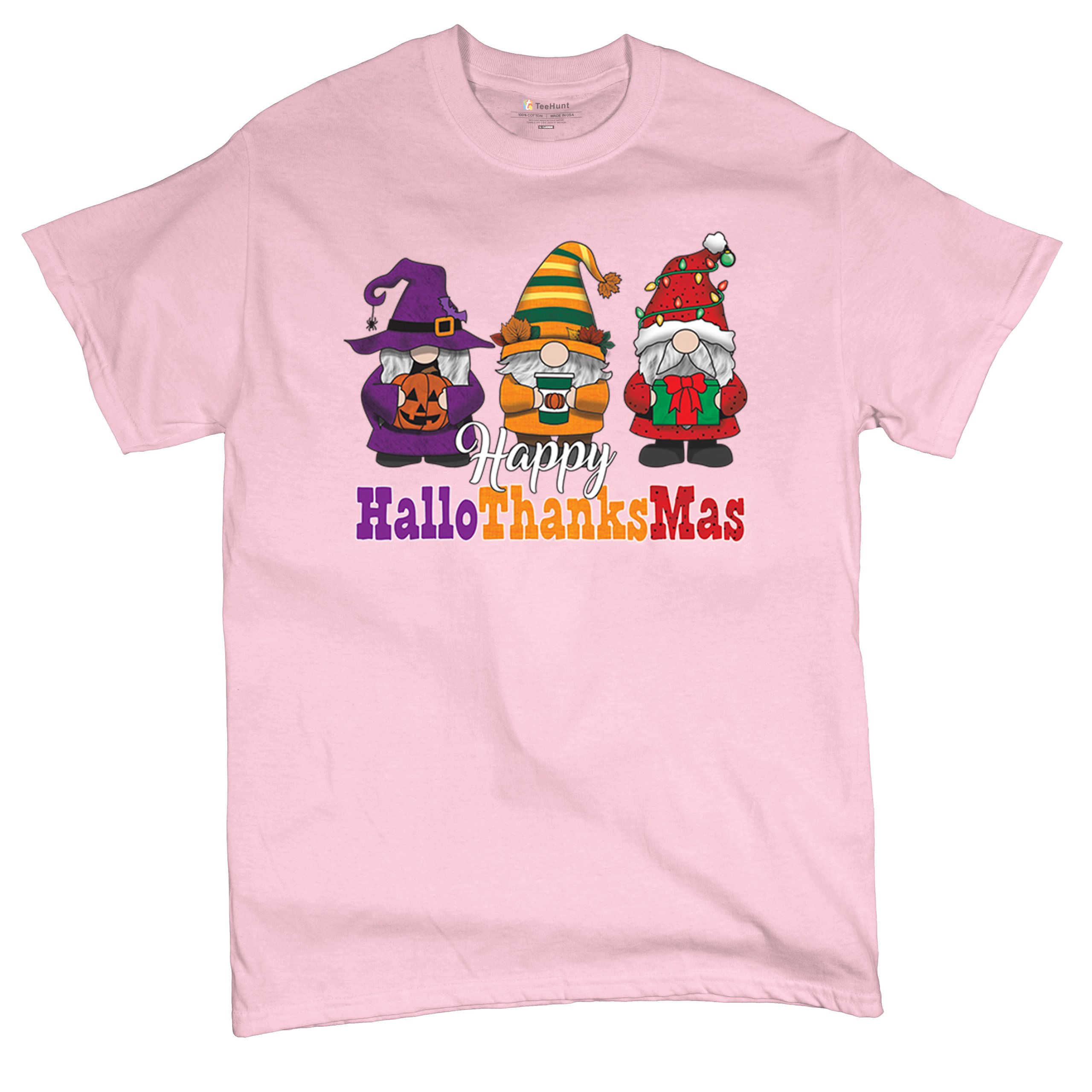 HallowThanksMas T-shirt Gnomes Halloween Thanksgiving Christmas Men's Tee - Picture 90 of 113