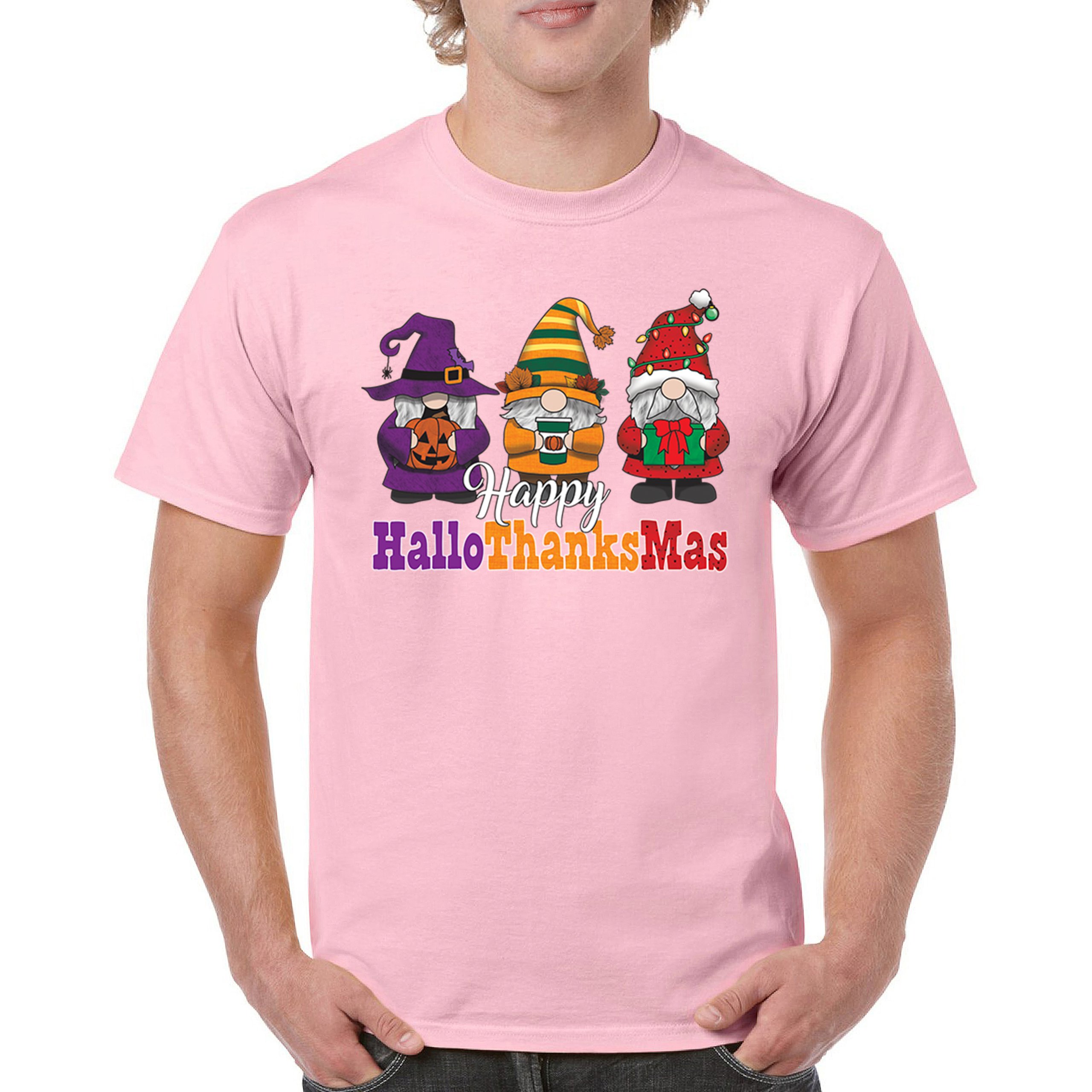 HallowThanksMas T-shirt Gnomes Halloween Thanksgiving Christmas Men's Tee - Picture 86 of 113