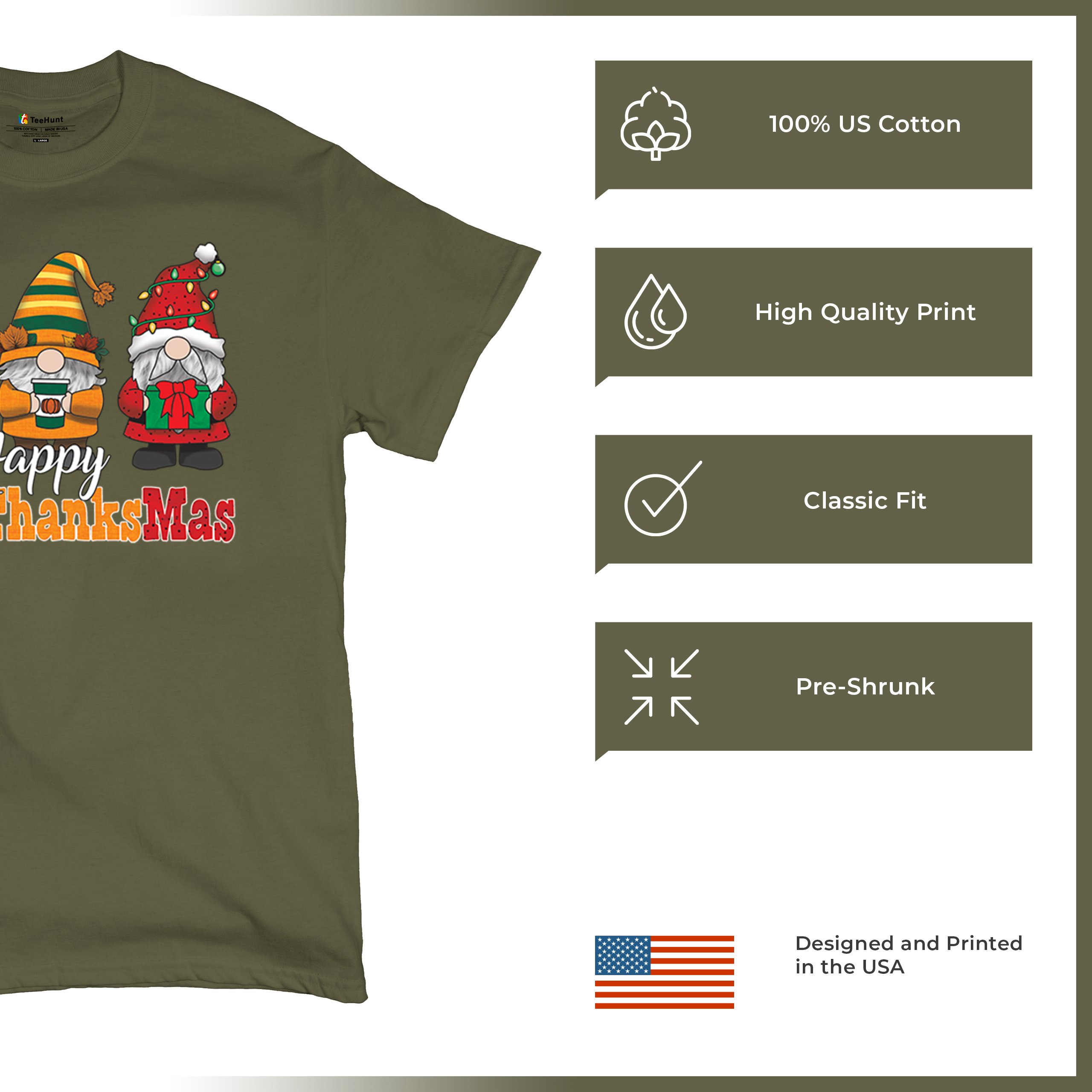 HallowThanksMas T-shirt Gnomes Halloween Thanksgiving Christmas Men's Tee - Picture 98 of 113