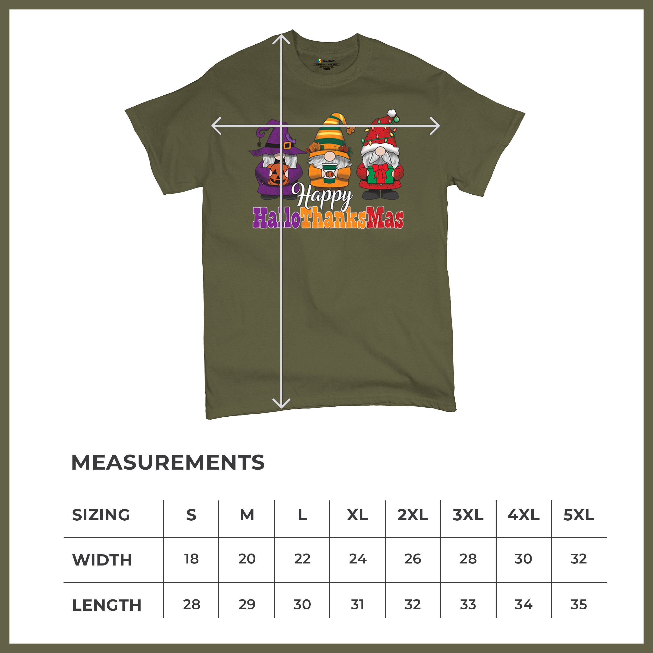 HallowThanksMas T-shirt Gnomes Halloween Thanksgiving Christmas Men's Tee - Picture 99 of 113