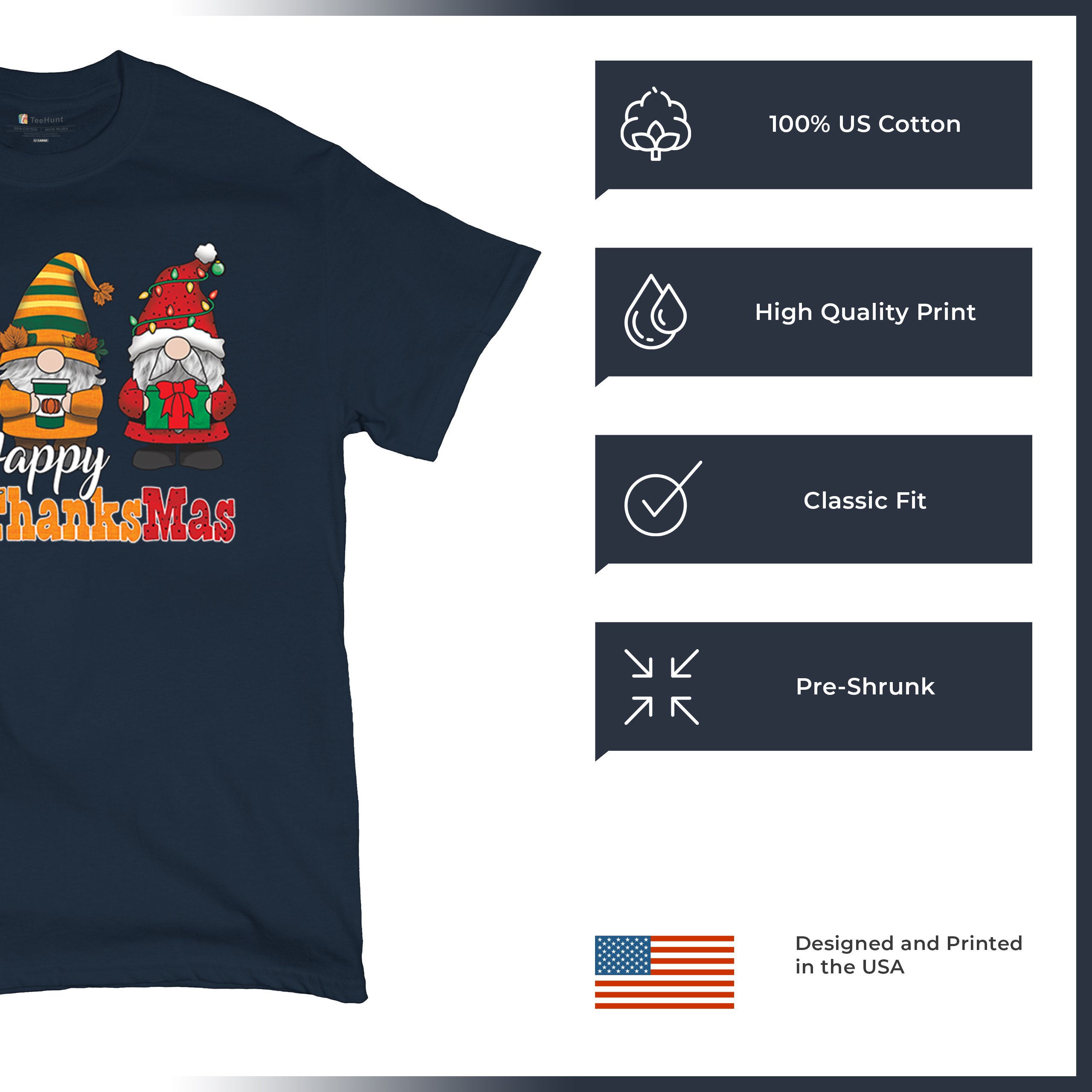 HallowThanksMas T-shirt Gnomes Halloween Thanksgiving Christmas Men's Tee - Picture 56 of 113