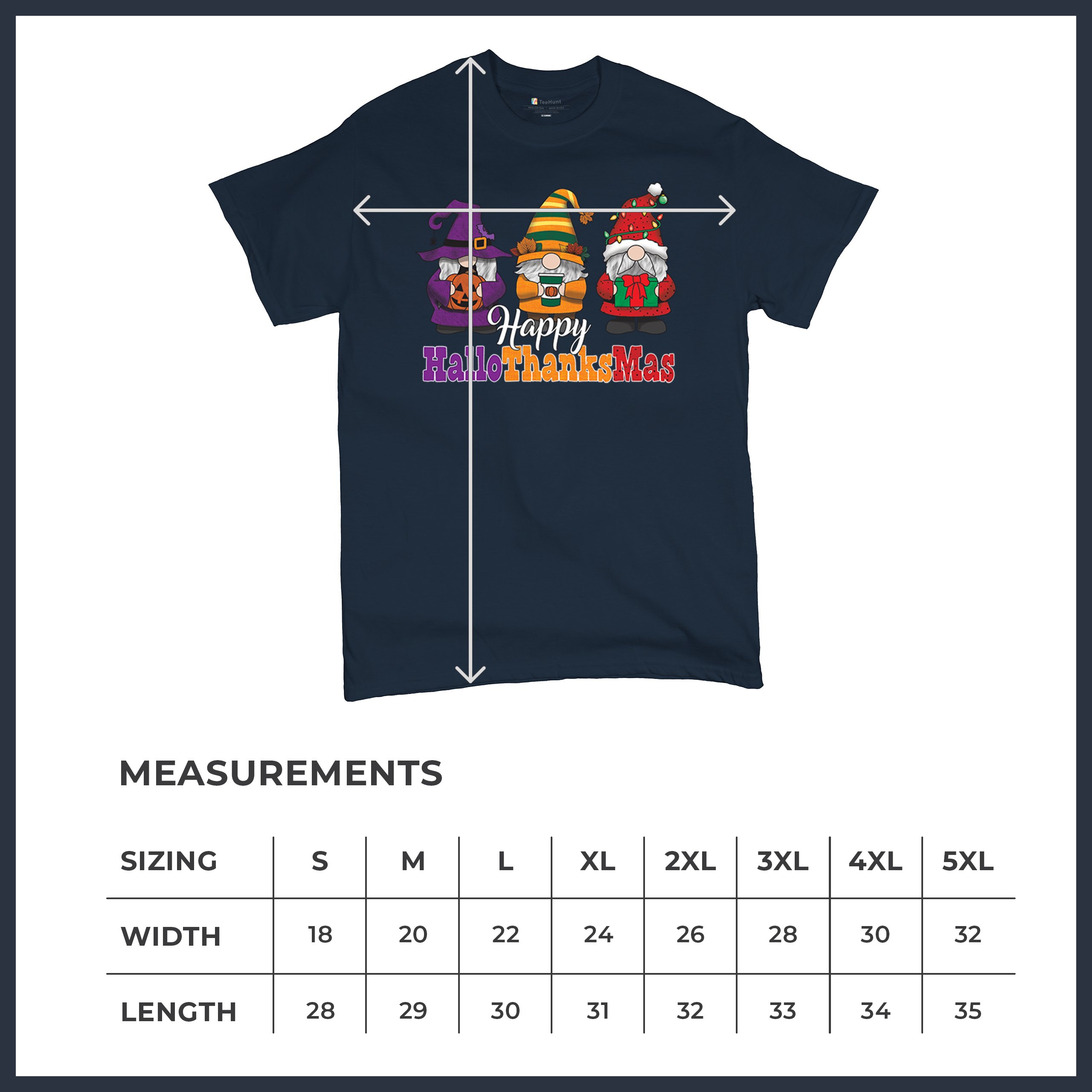 HallowThanksMas T-shirt Gnomes Halloween Thanksgiving Christmas Men's Tee - Picture 57 of 113