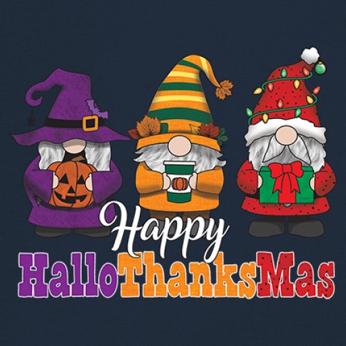 HallowThanksMas T-shirt Gnomes Halloween Thanksgiving Christmas Men's Tee - Picture 53 of 113