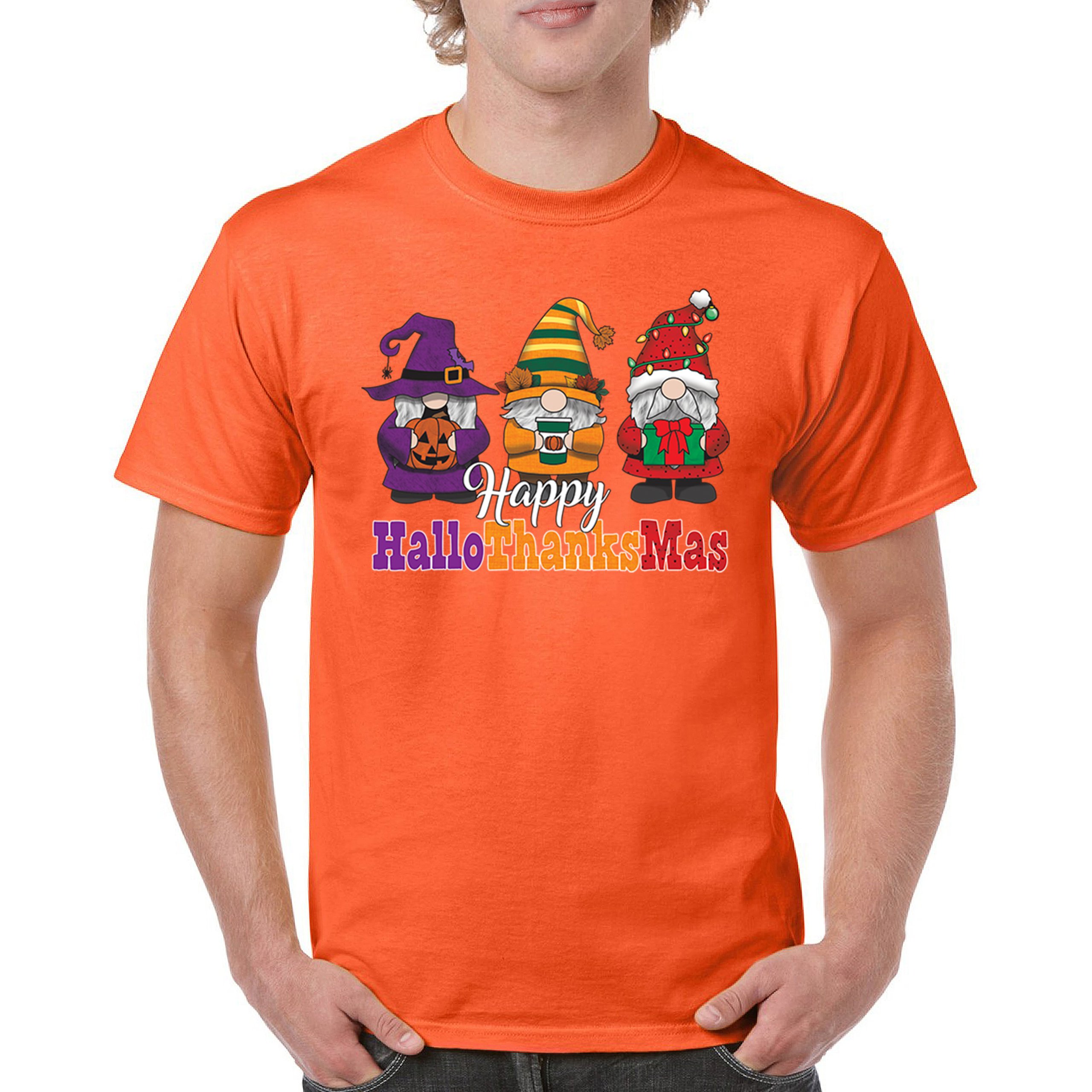 HallowThanksMas T-shirt Gnomes Halloween Thanksgiving Christmas Men's Tee - Picture 16 of 113