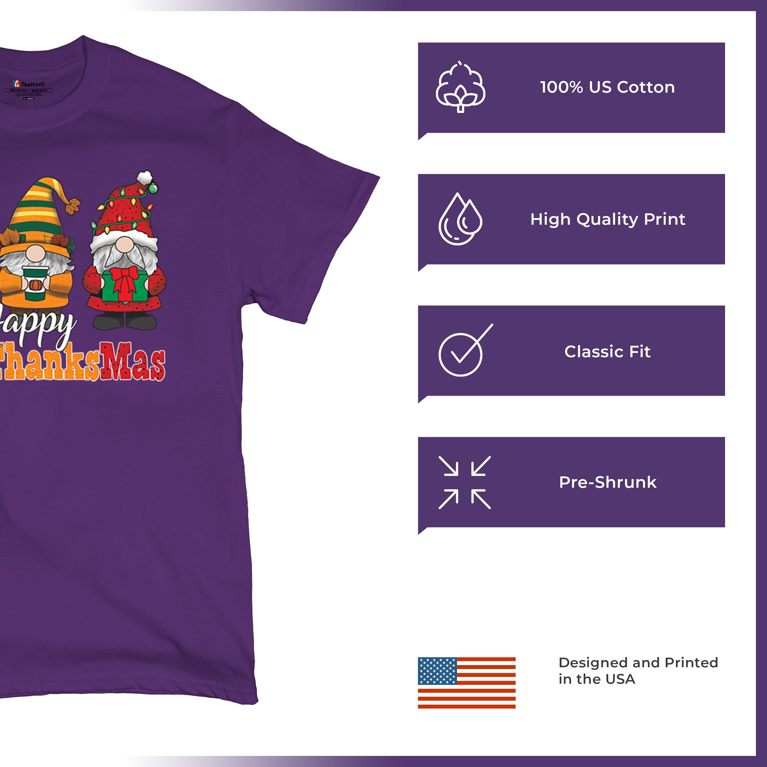 HallowThanksMas T-shirt Gnomes Halloween Thanksgiving Christmas Men's Tee - Picture 35 of 113